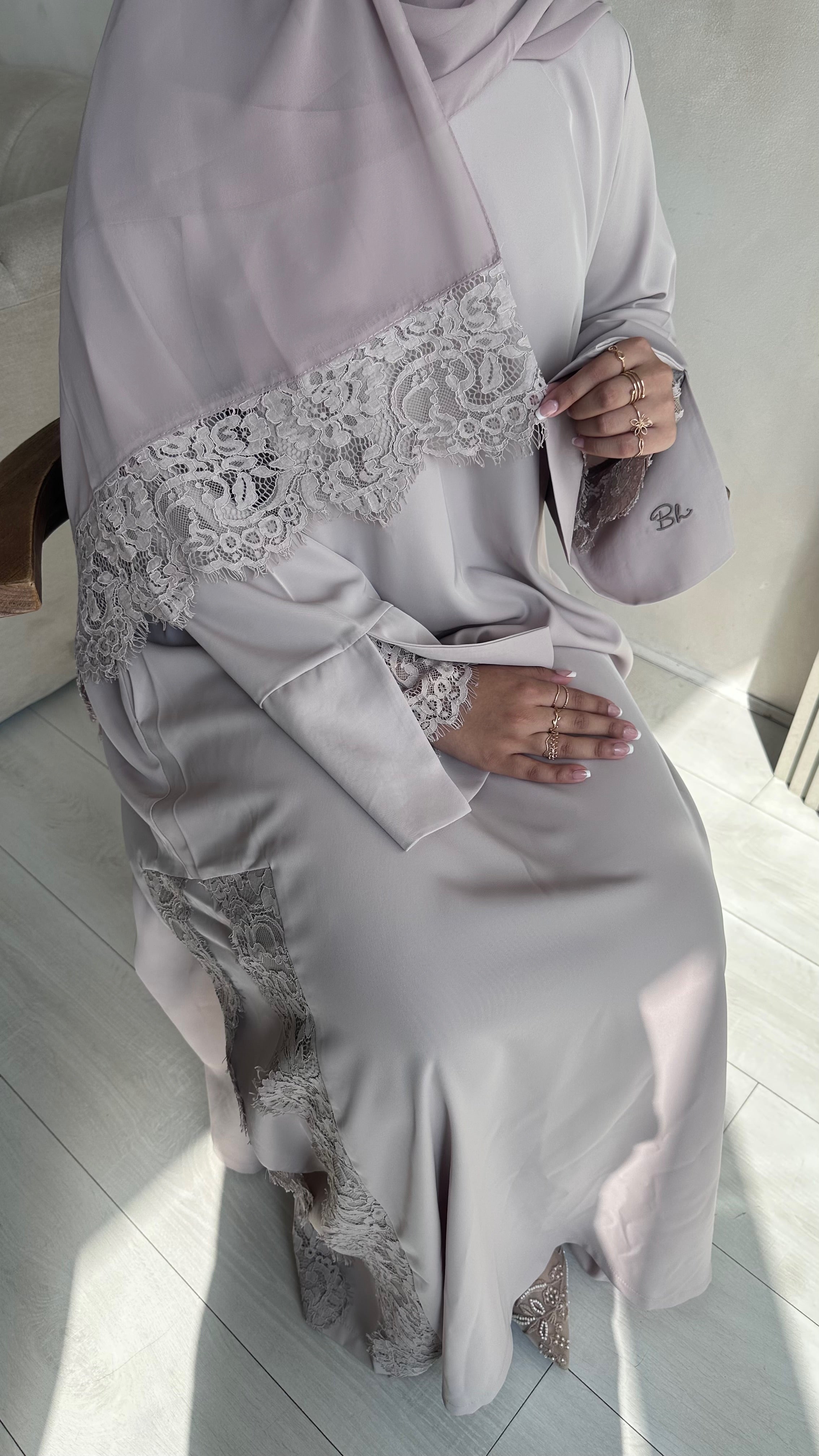 Lace Abaya and Hijab Set- Nude