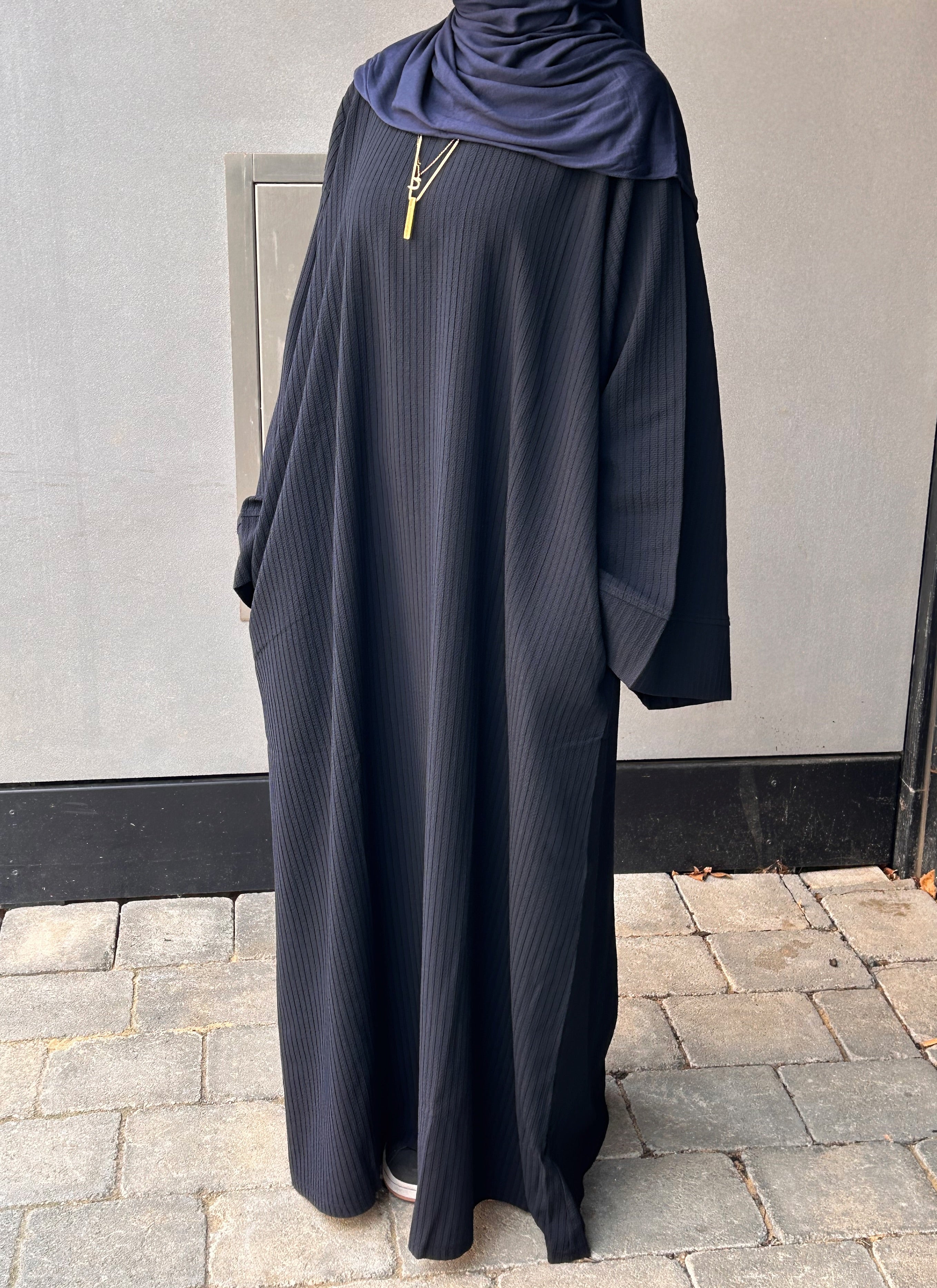 Navy Ribbed Abaya