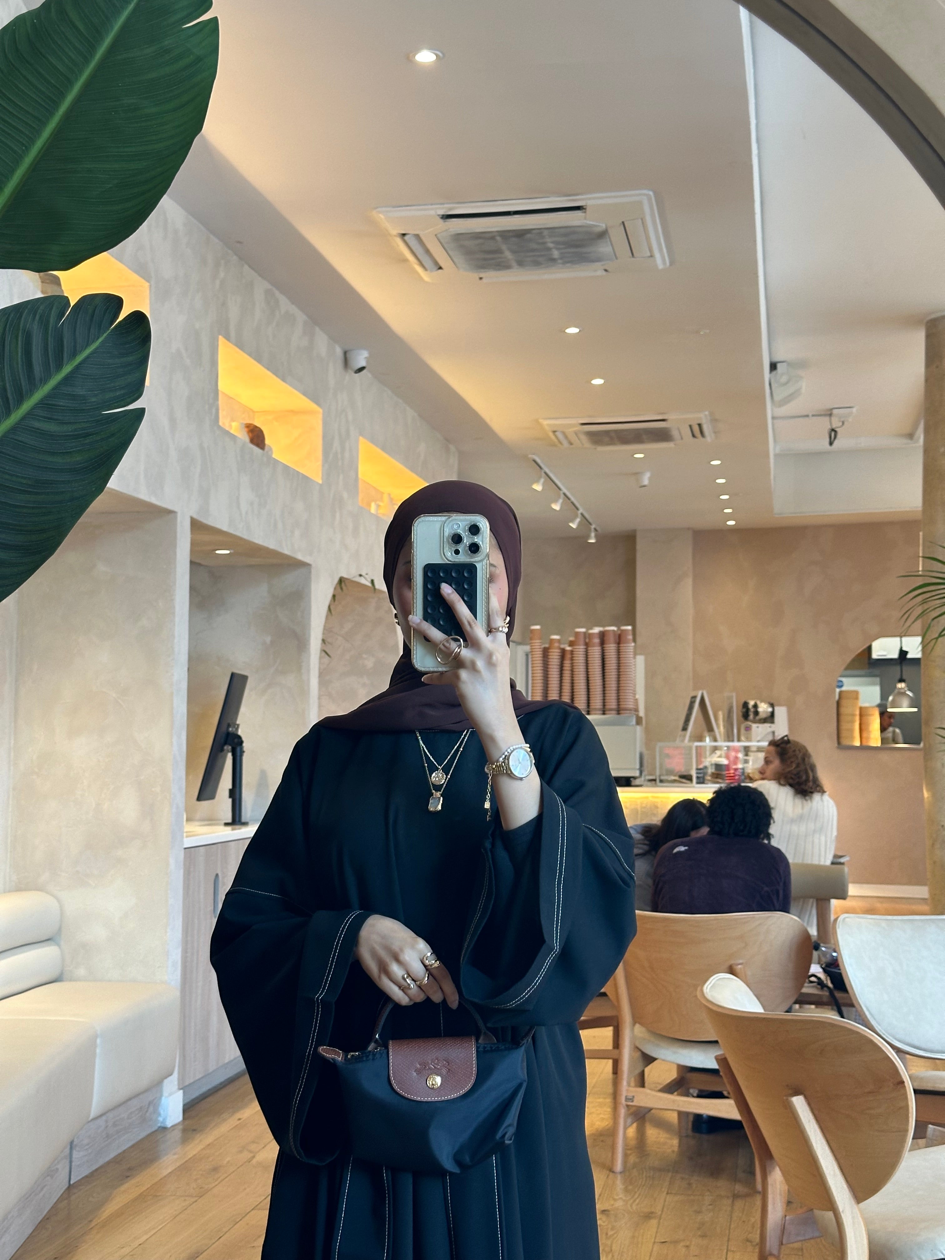 Black Contrast Stitch Closed Abaya (PolyViscos Fabric)