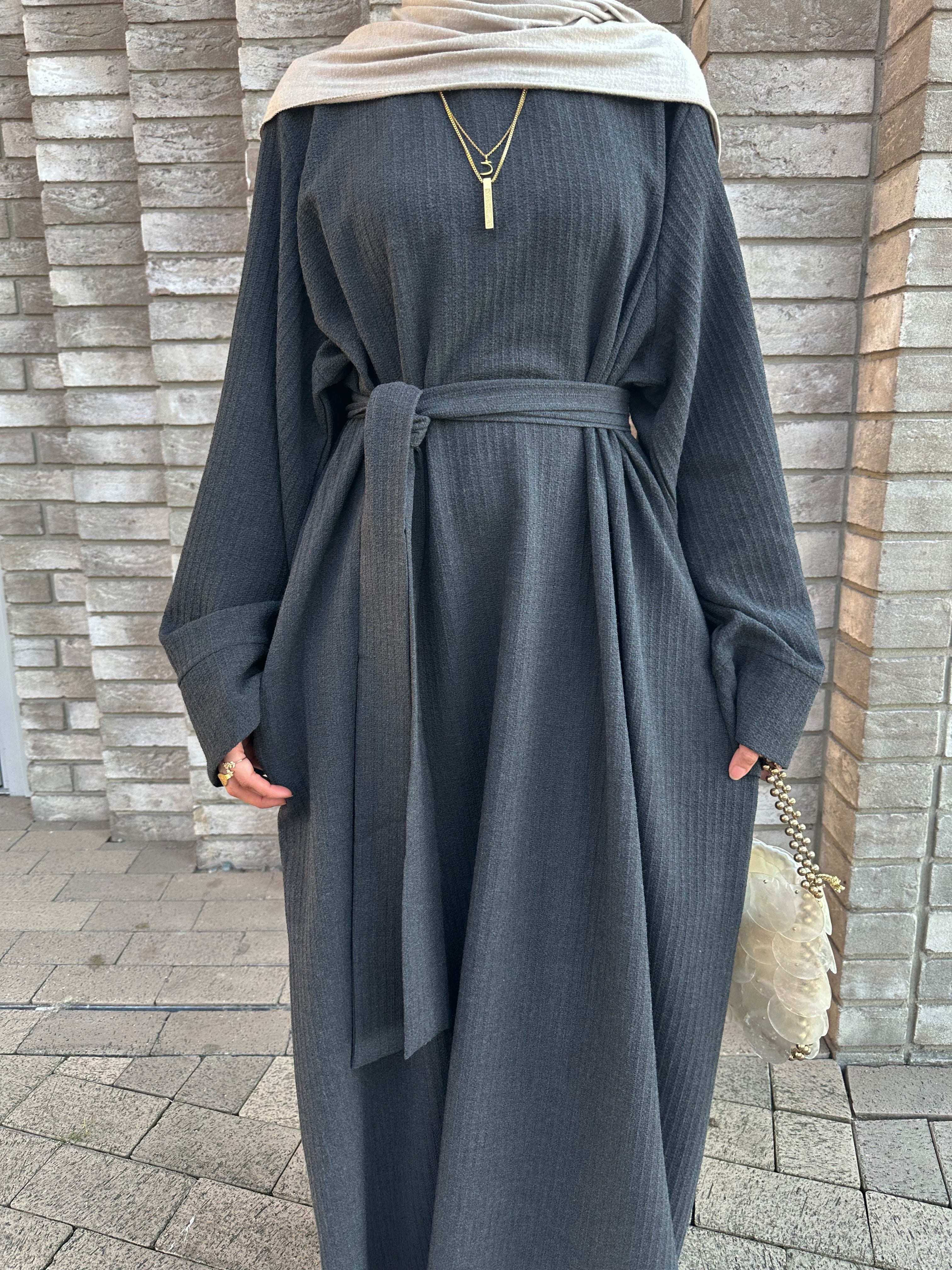 Dark Grey Ribbed Abaya