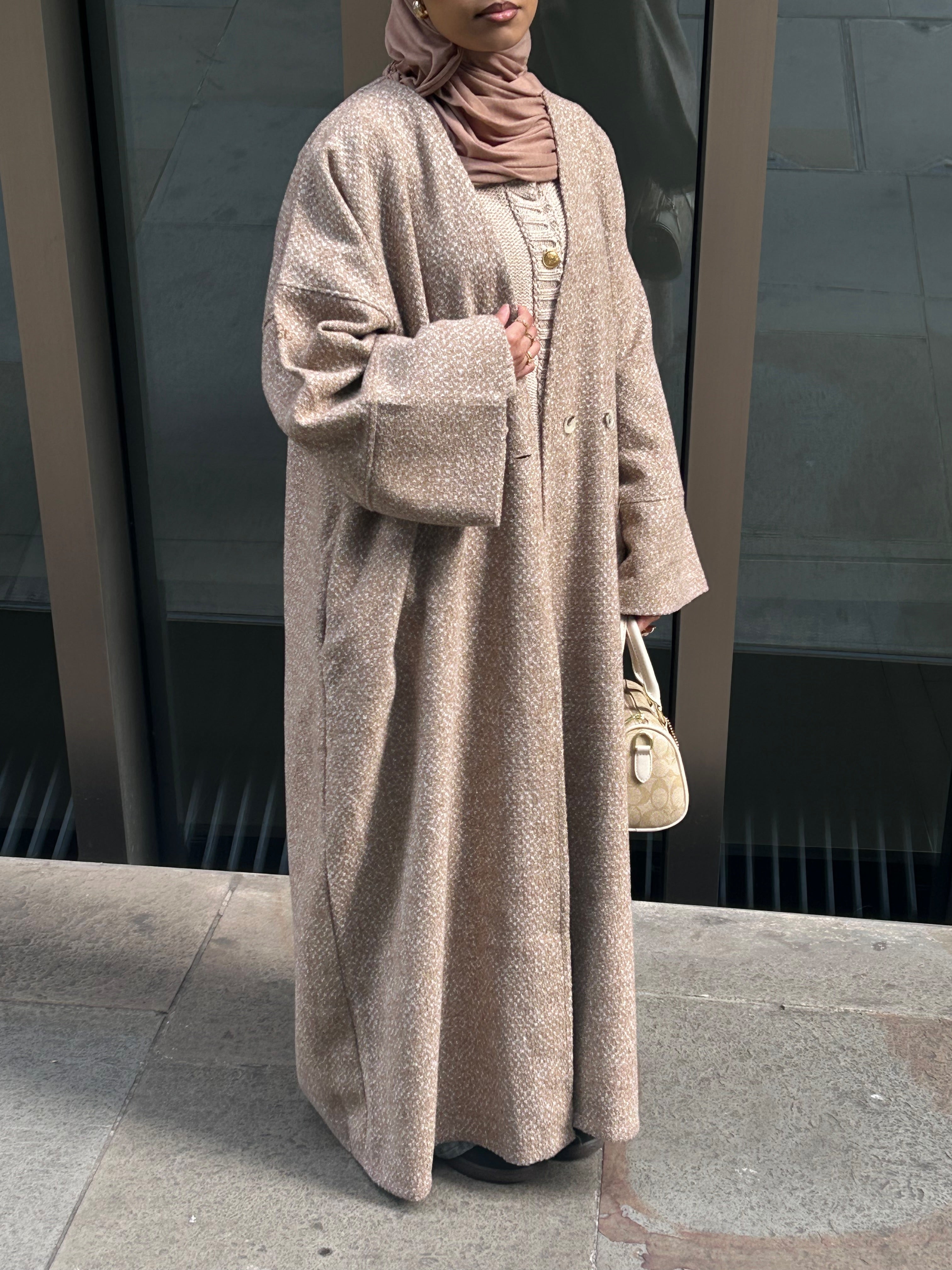 Tweed Abaya Coat - Beige