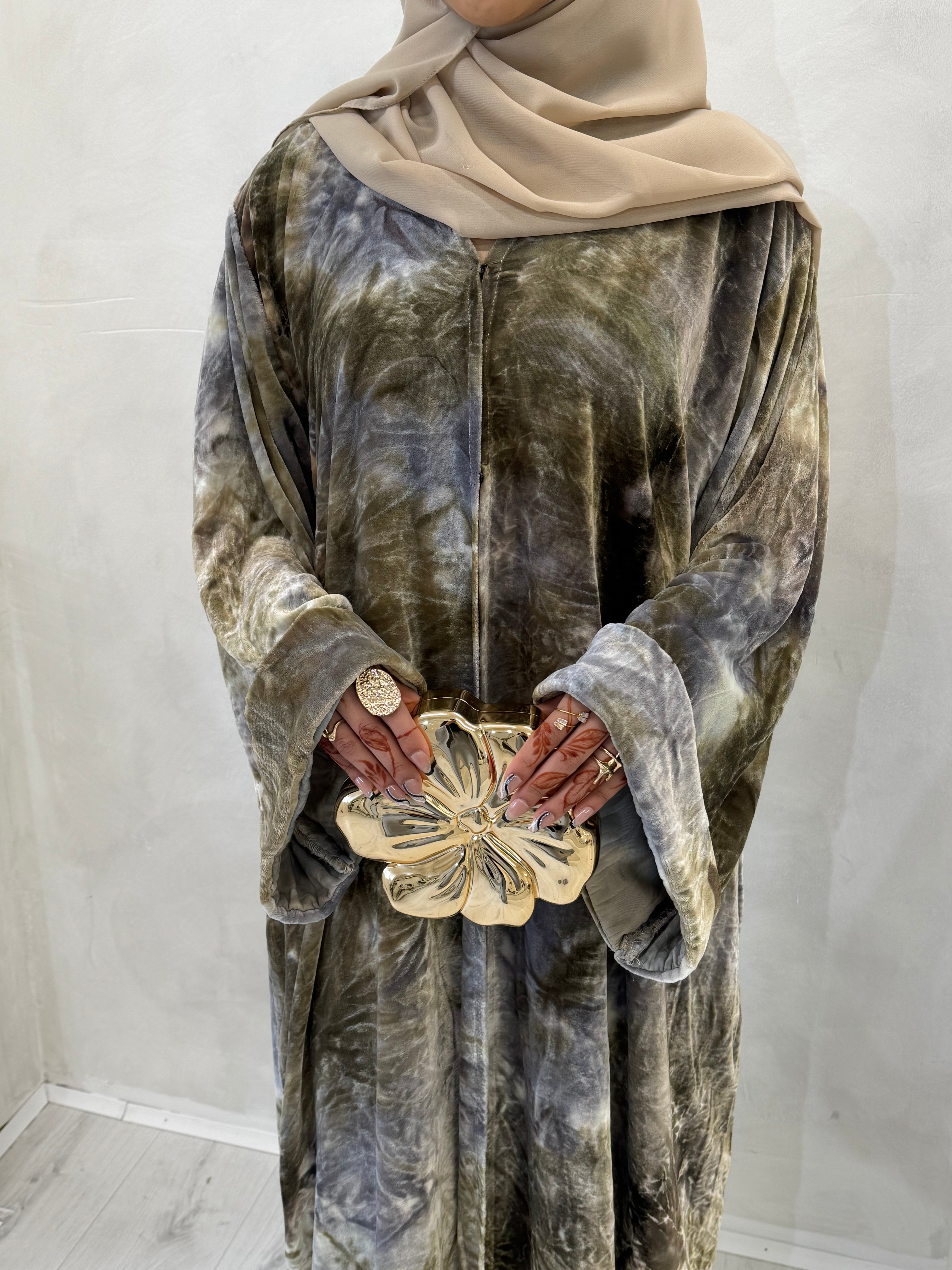 Neutral Printed Velvet Abaya