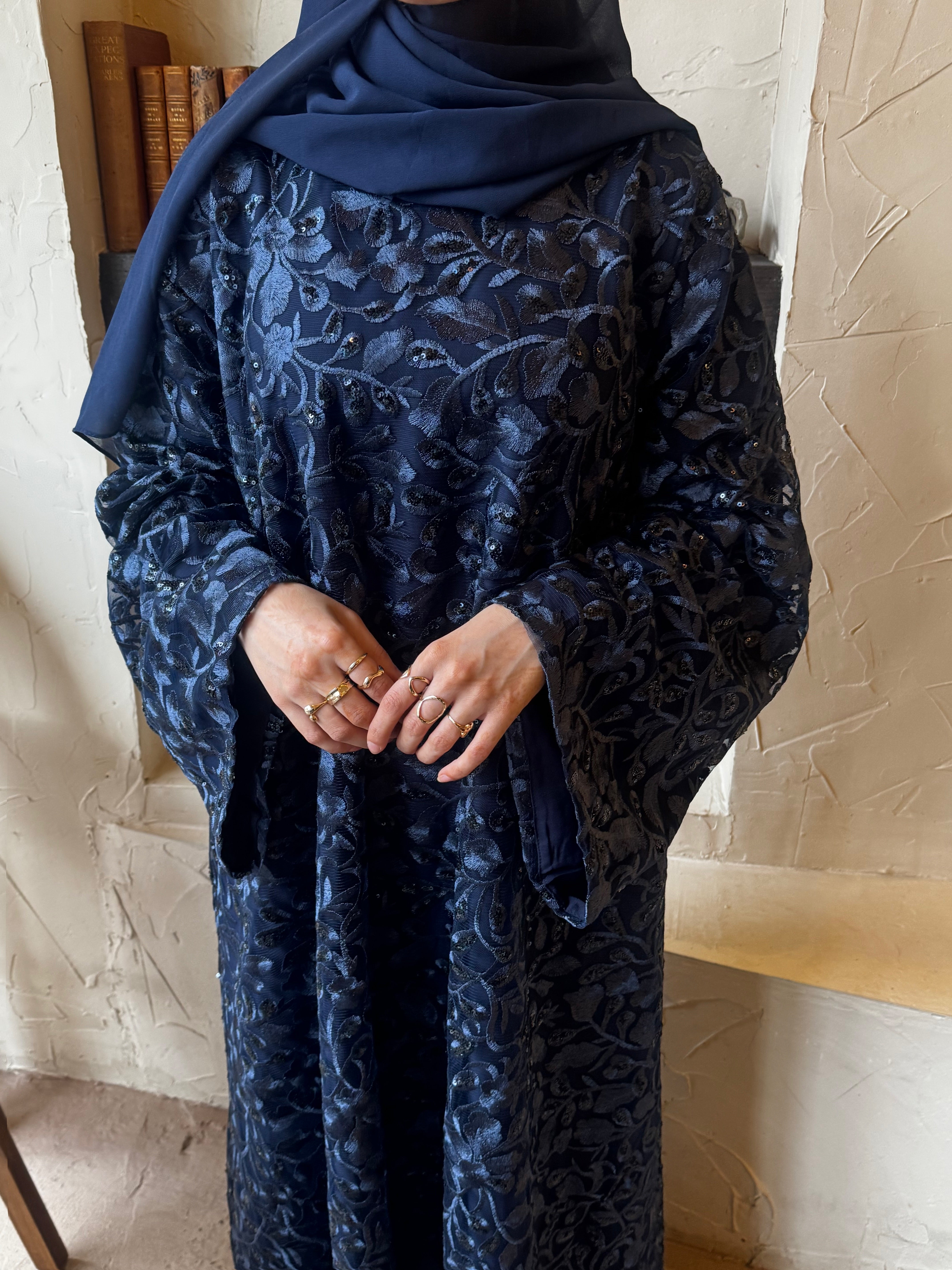 Navy Lace Abaya