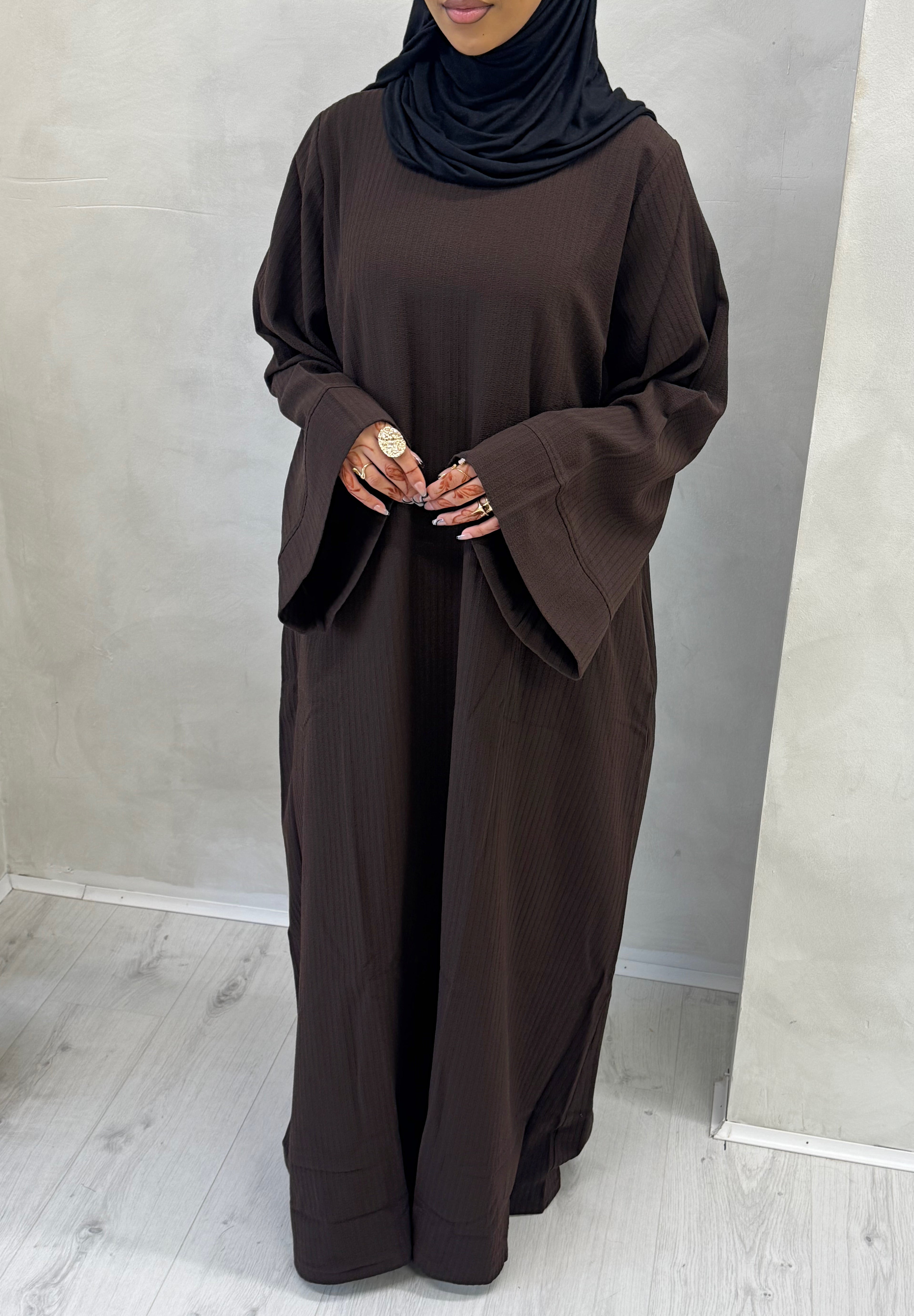 Brown Ribbed Abaya