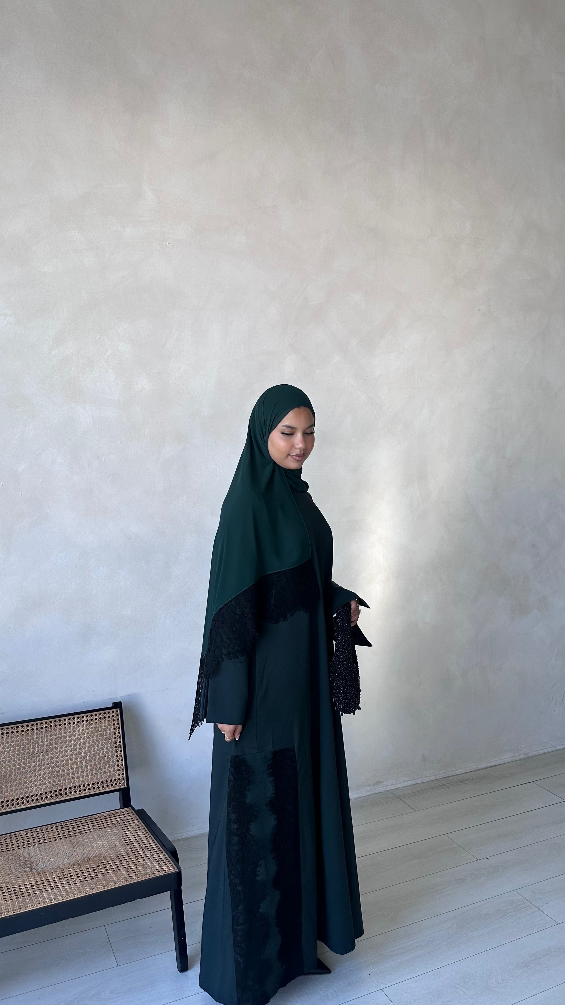 Lace Abaya and Hijab Set- Green