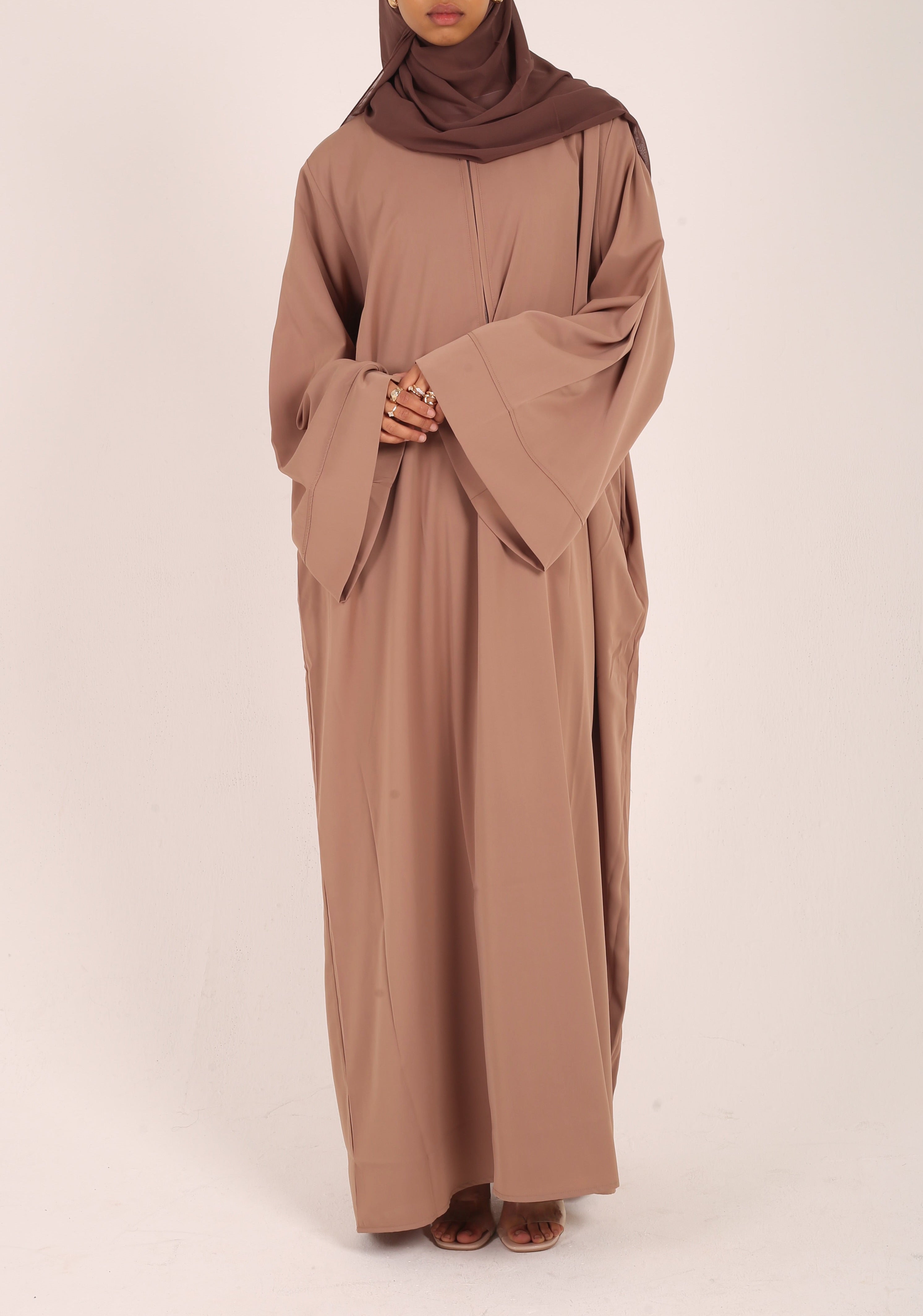 Mocha Nursing-Friendly Abaya with Zip and Matching Hijab Set