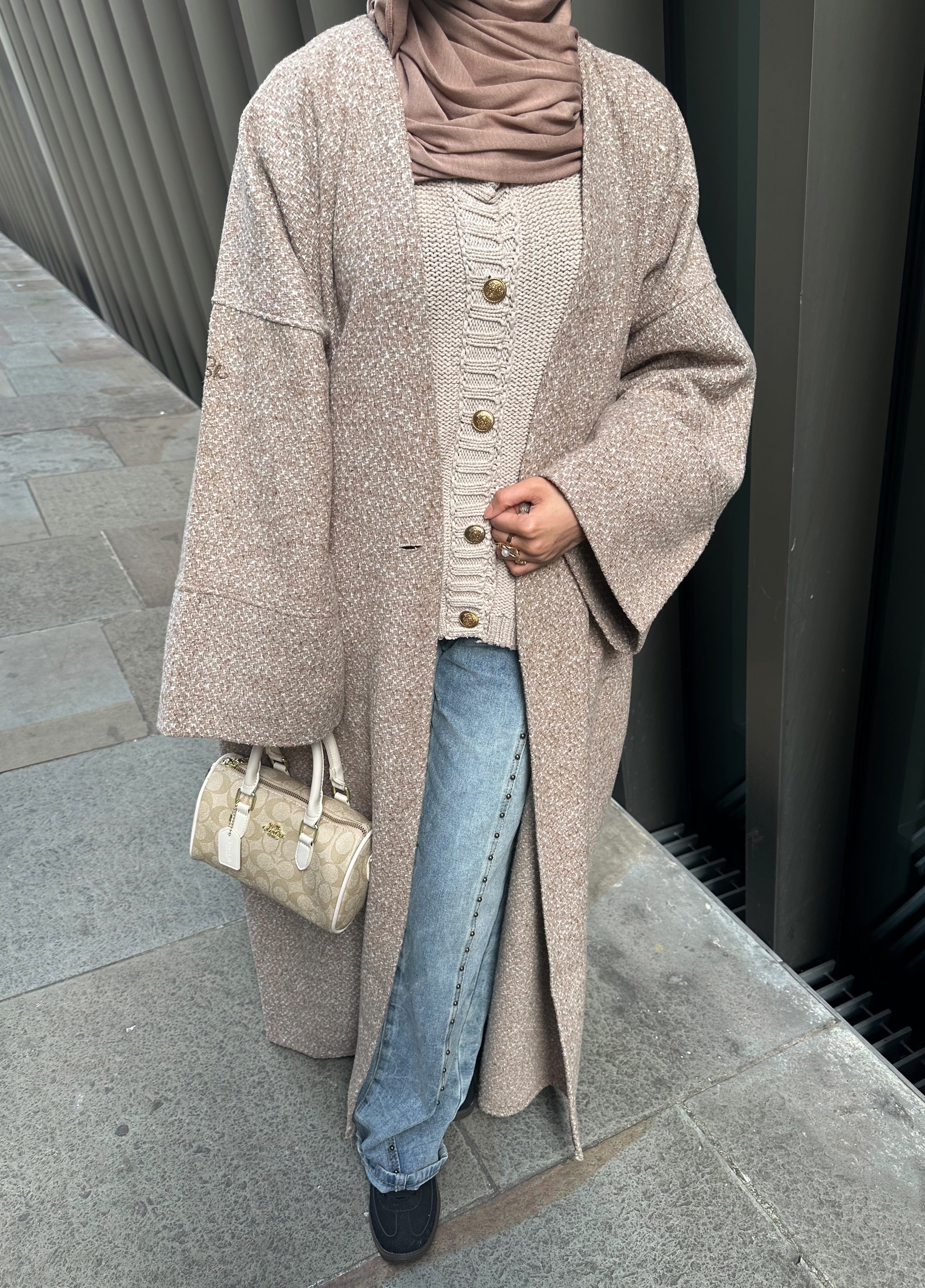 Tweed Abaya Coat - Beige