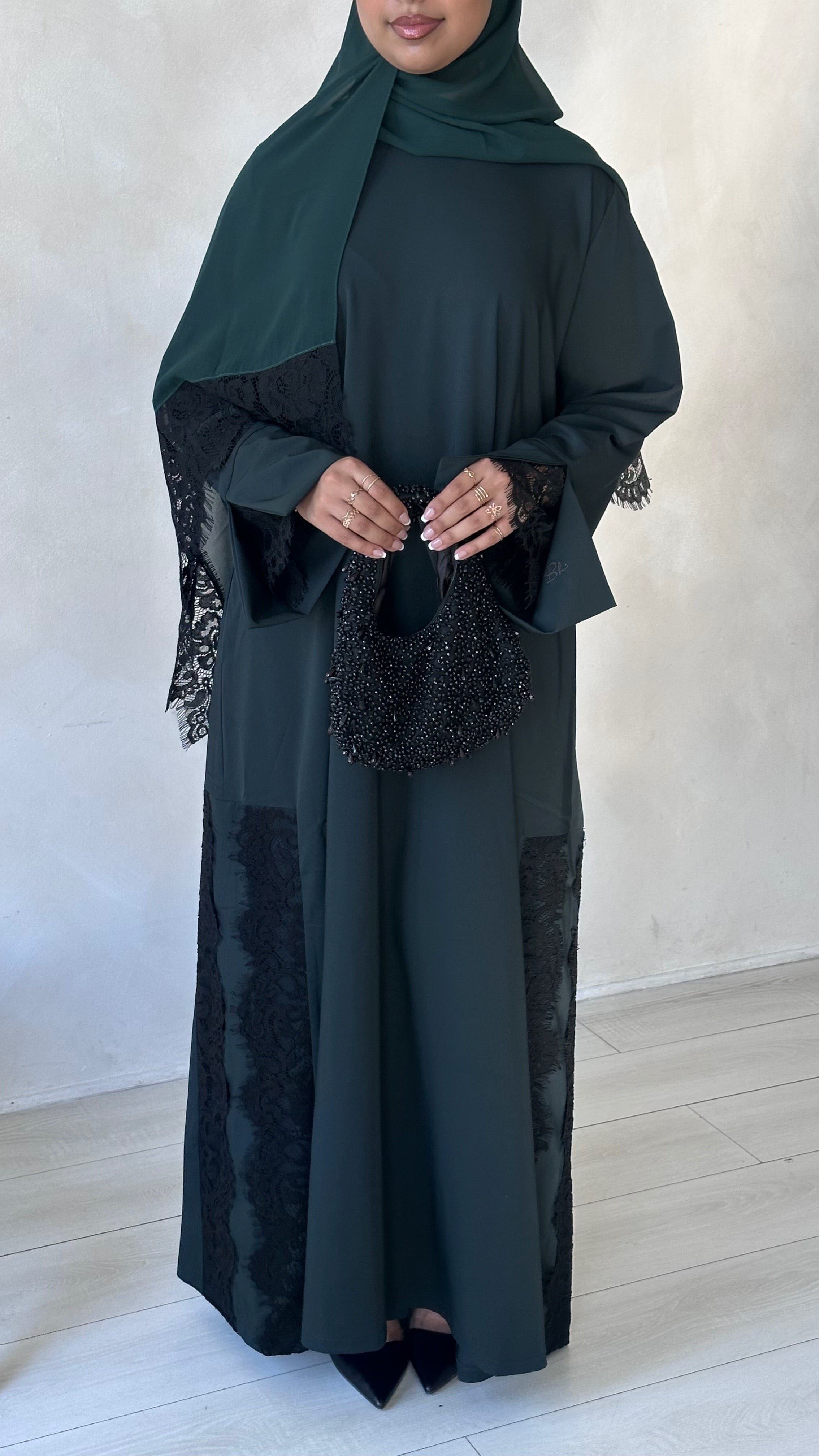Lace Abaya and Hijab Set- Green