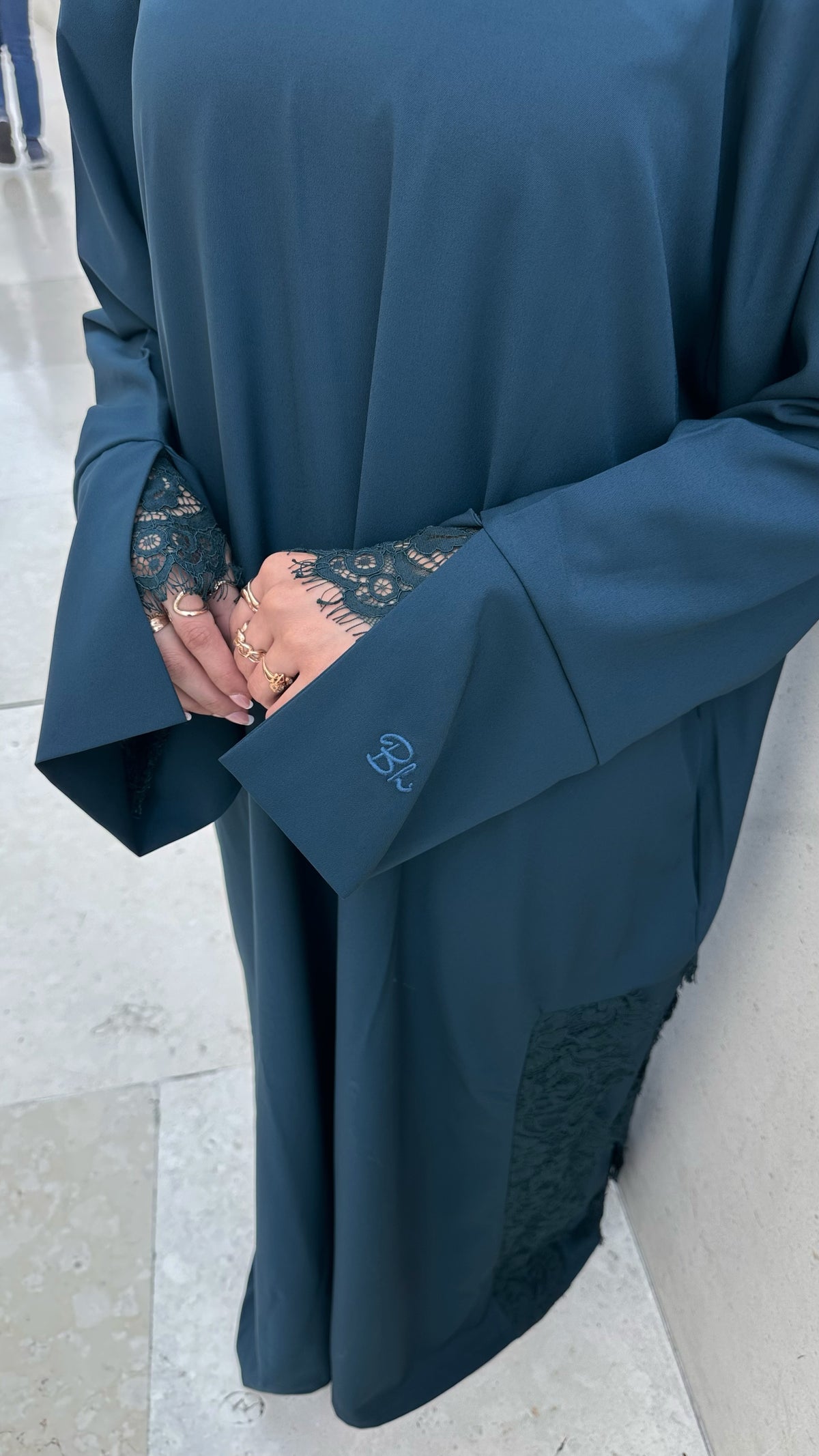 Lace Abaya and Hijab Set- Petrol Blue
