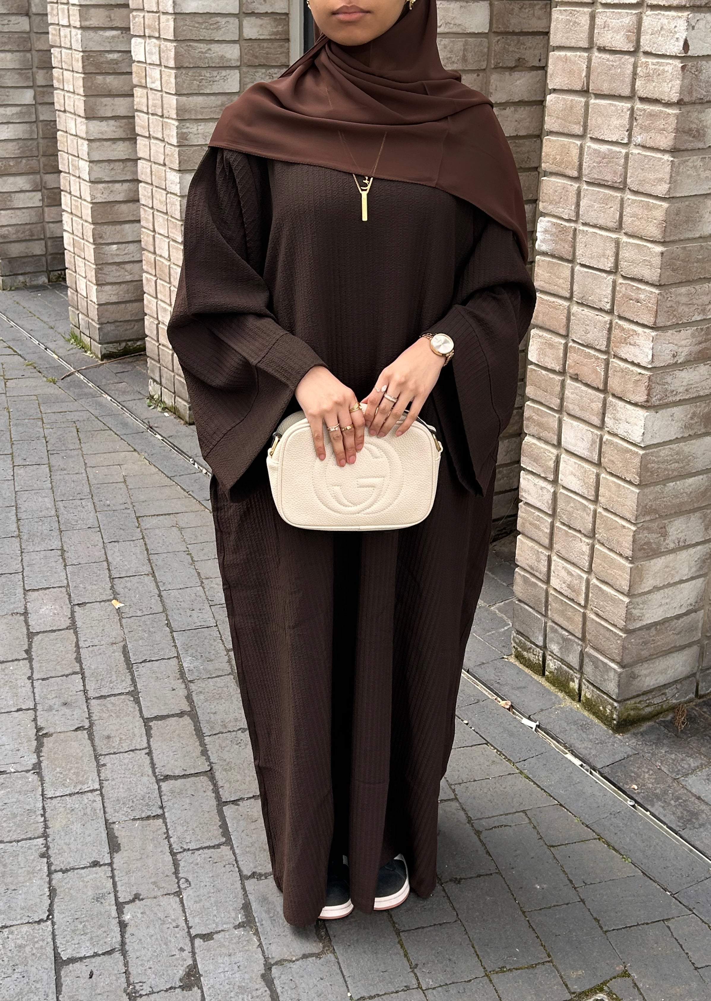 Brown Ribbed Abaya