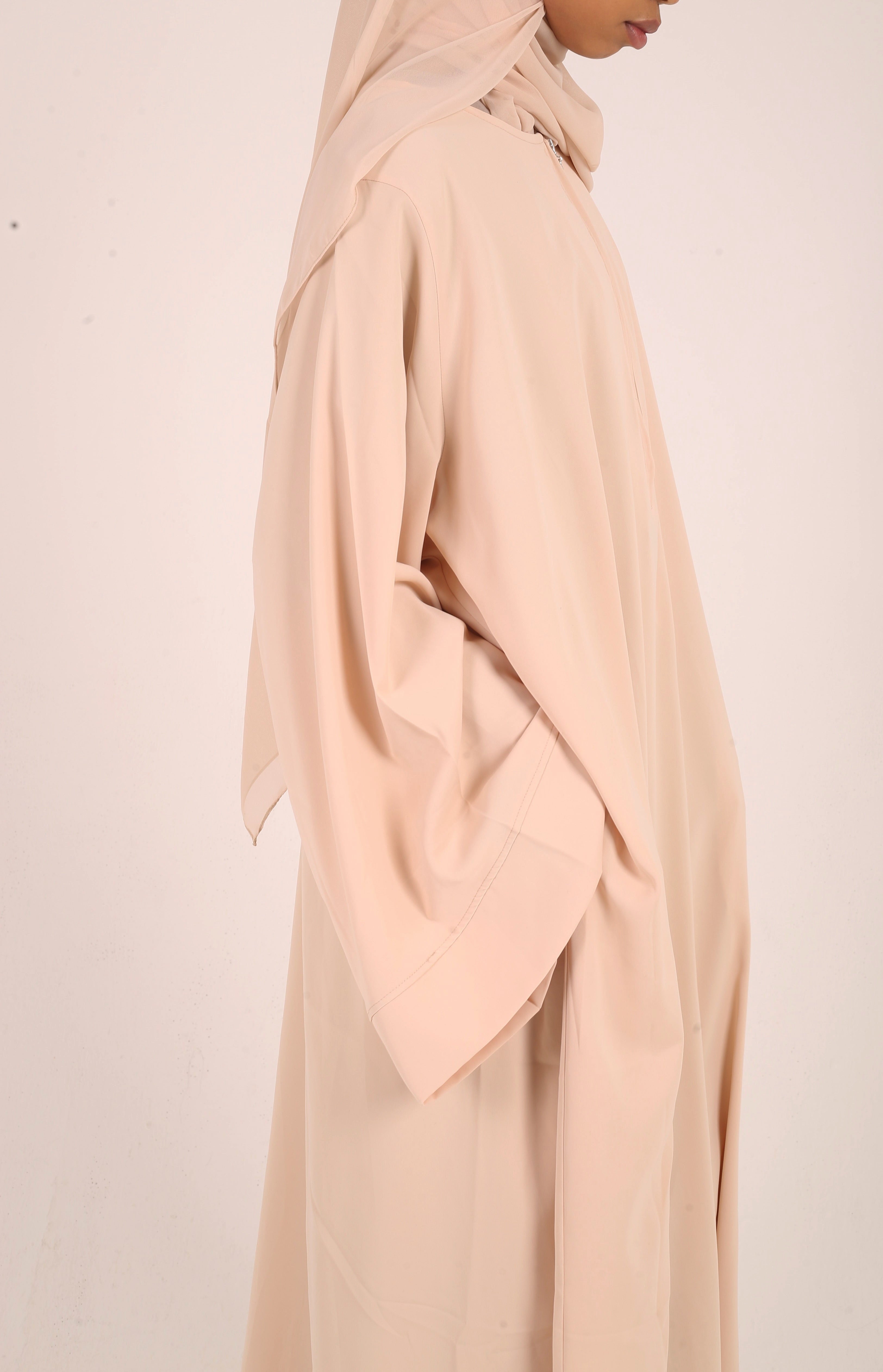 Neutral Nursing-Friendly Abaya with Zip and Matching Hijab Set