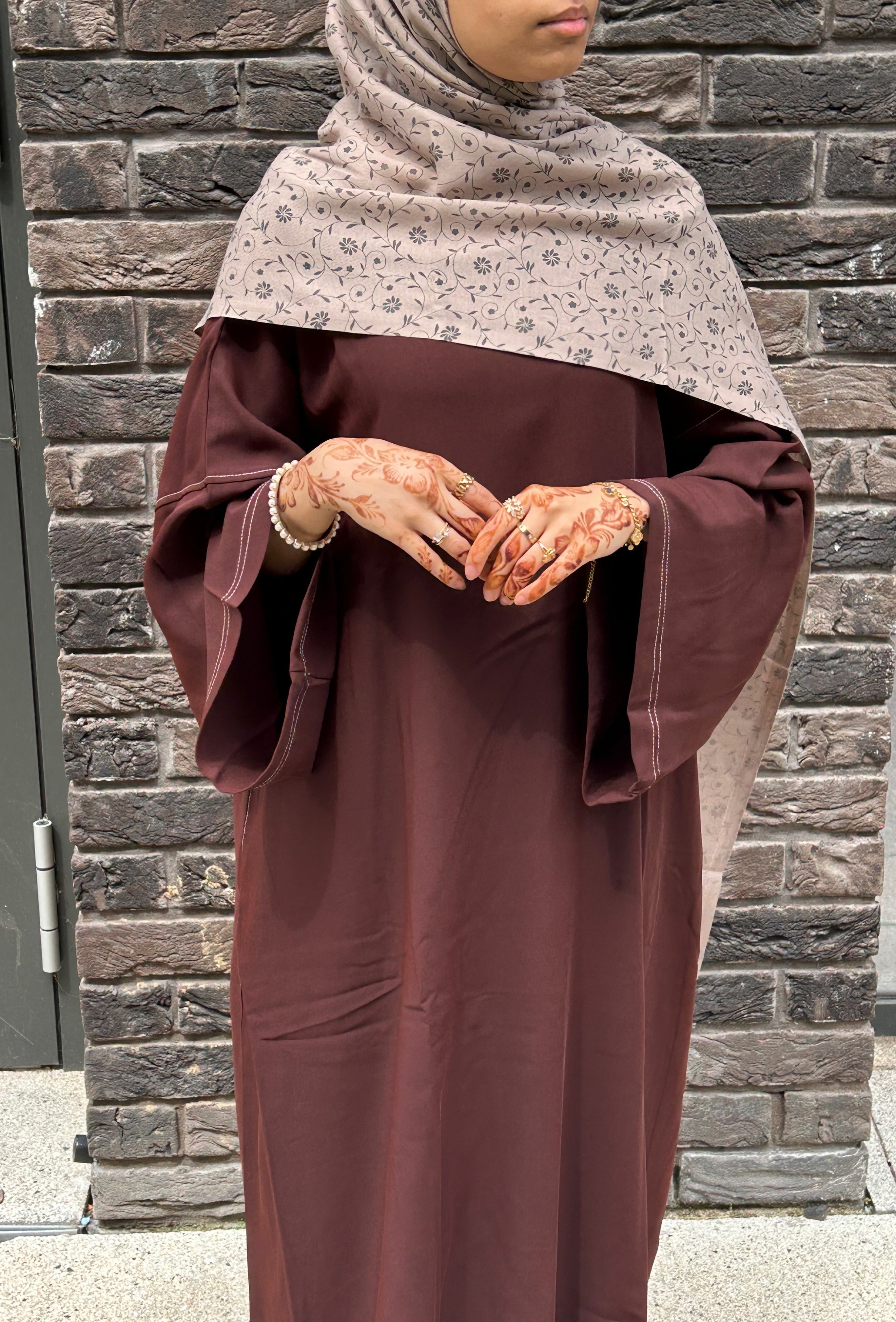 Purple-Brown Contrast Stitch Closed Abaya