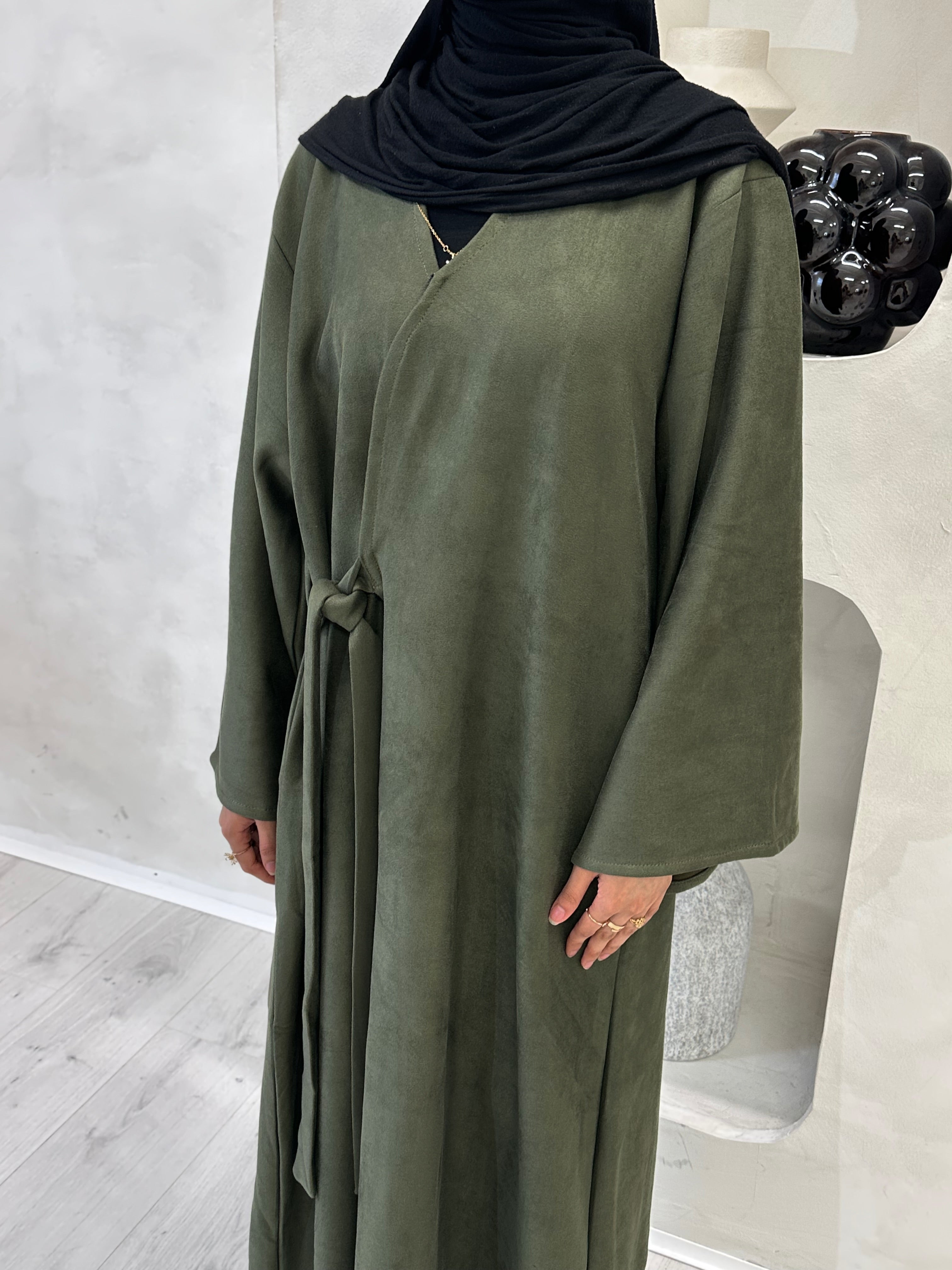 Khaki Green Suede abaya