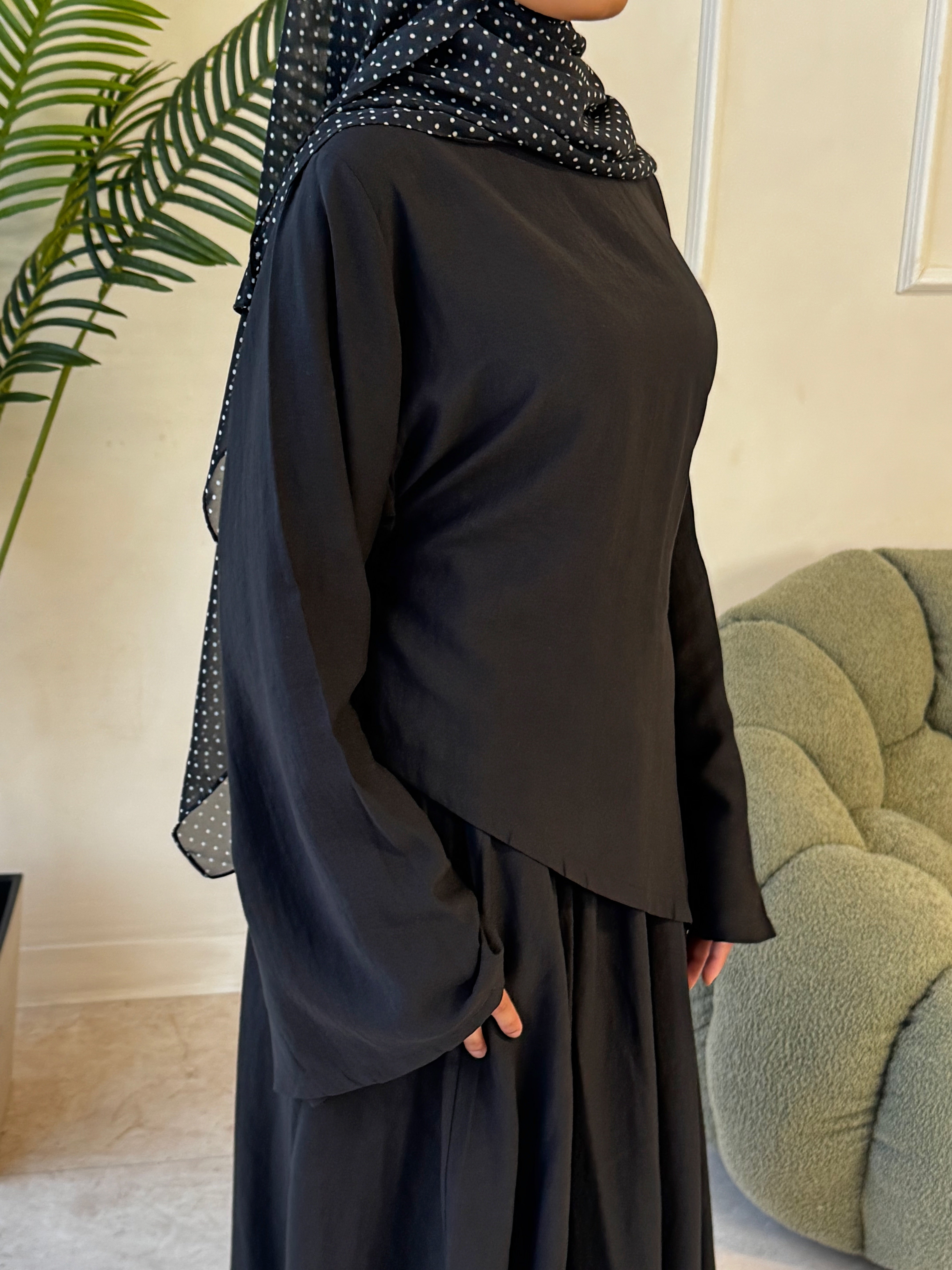 Asymmetrical top and skirt Coord set - Black