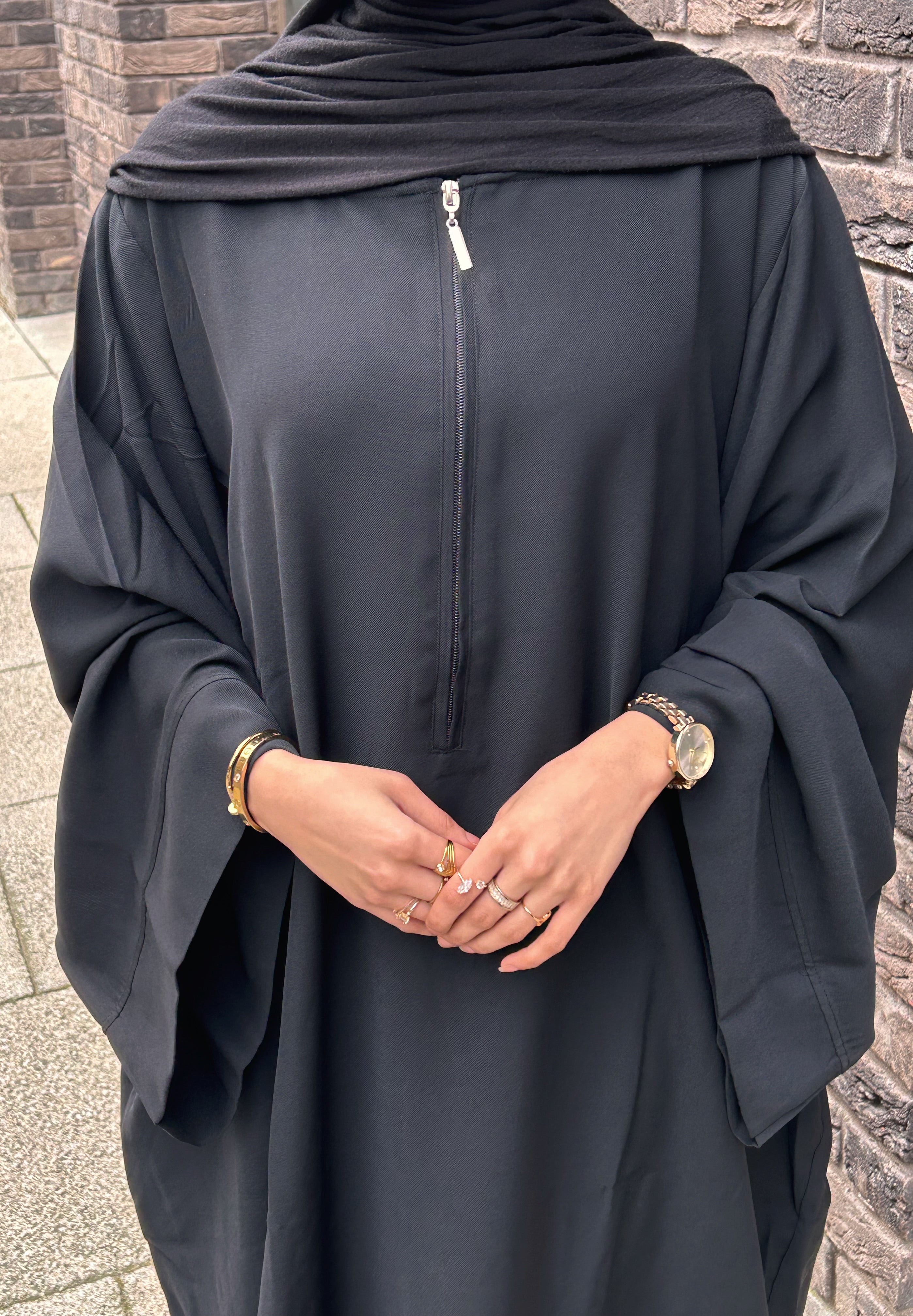 Black Crepe Nursing-Friendly Abaya with Zip