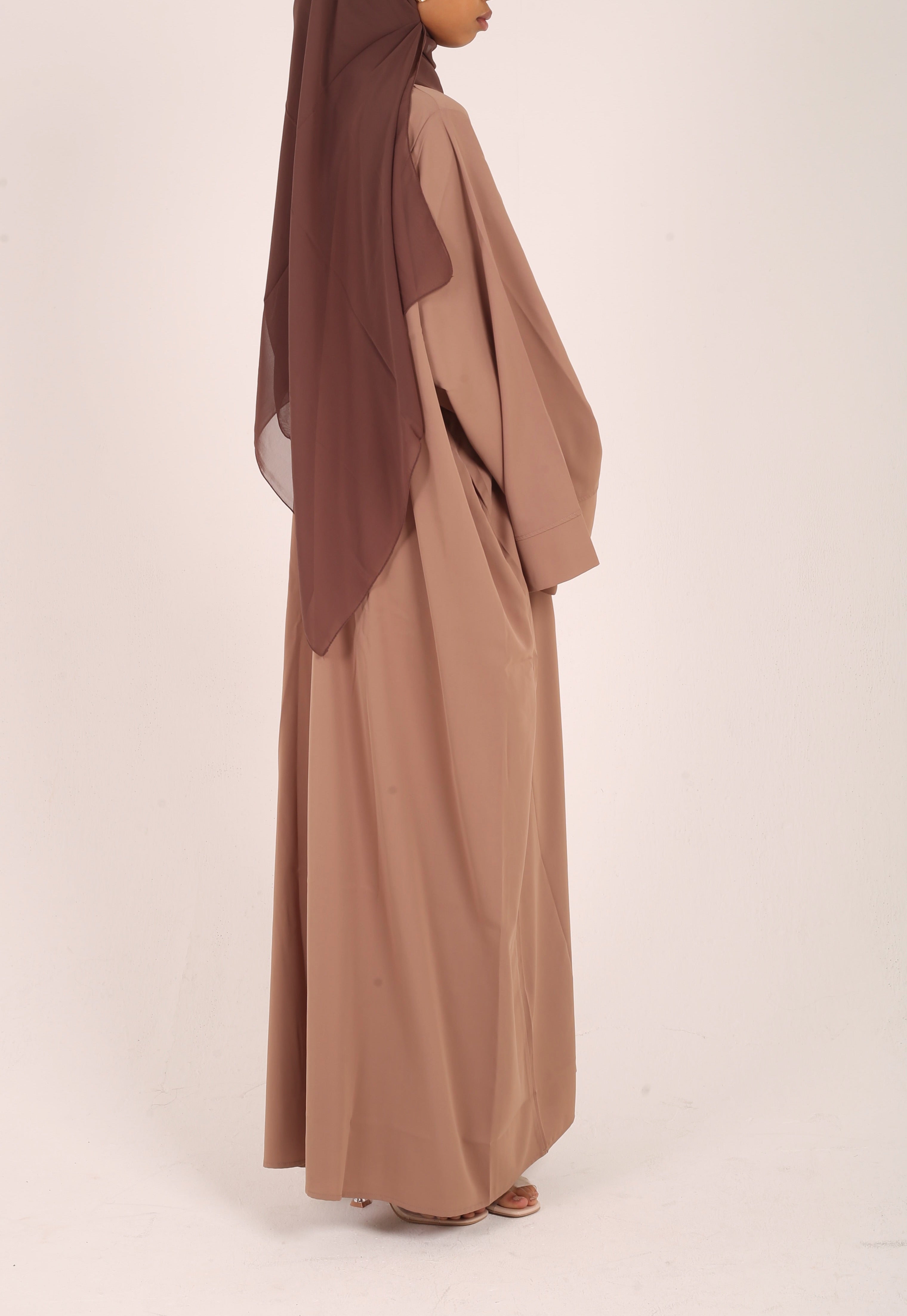 Mocha Nursing-Friendly Abaya with Zip and Matching Hijab Set
