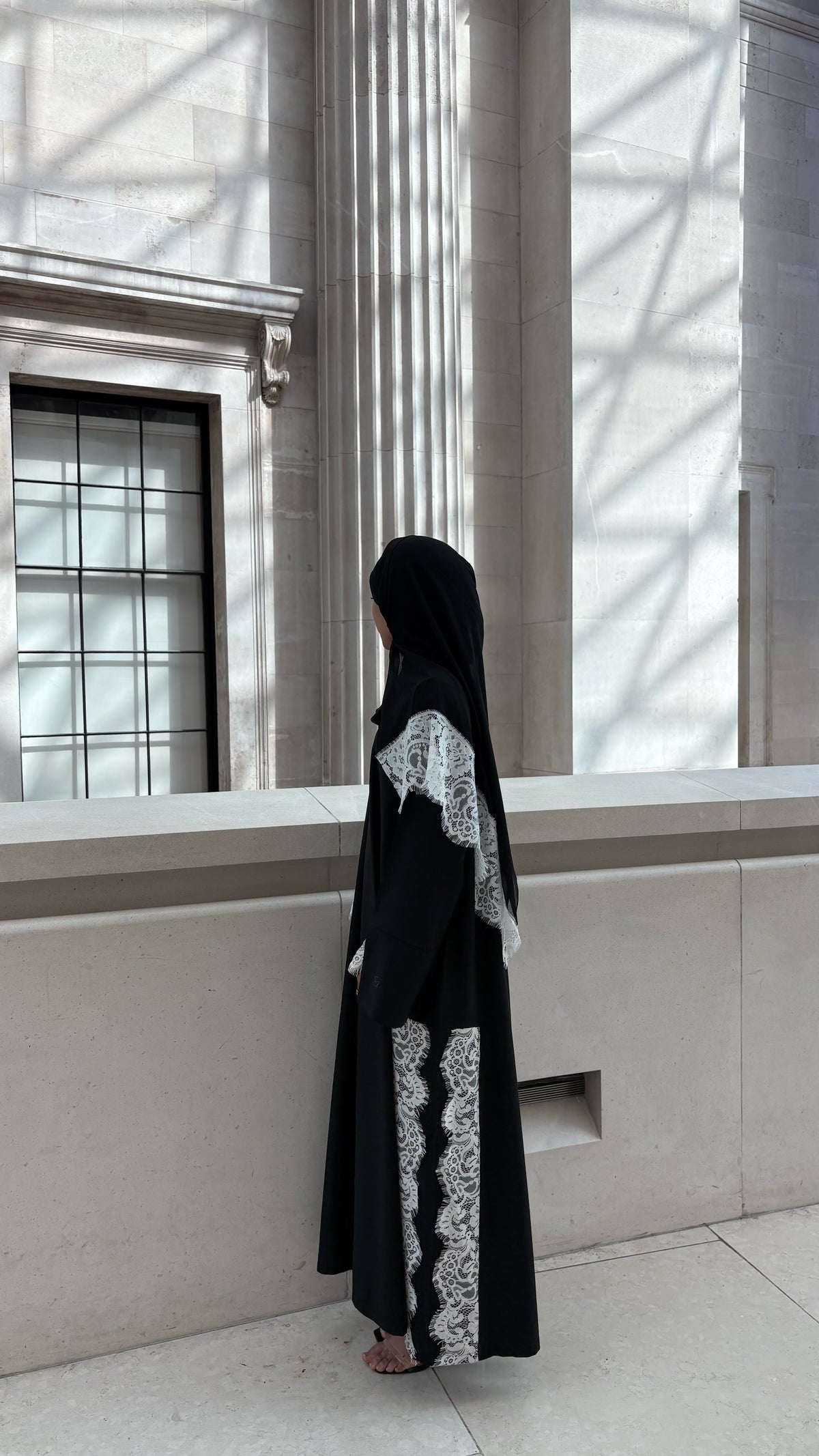 Lace Abaya and Hijab Set- Black