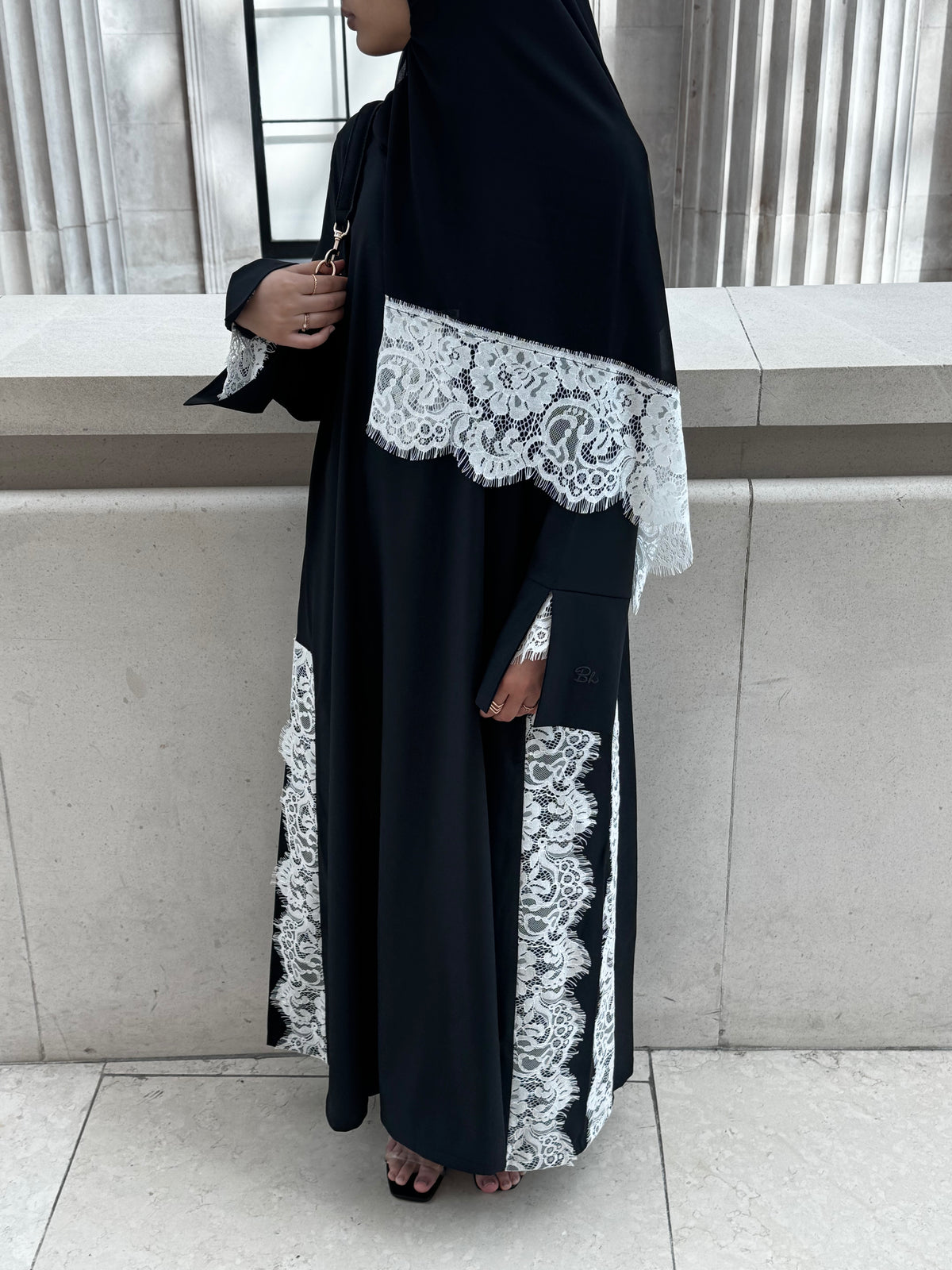 Lace Abaya and Hijab Set- Black