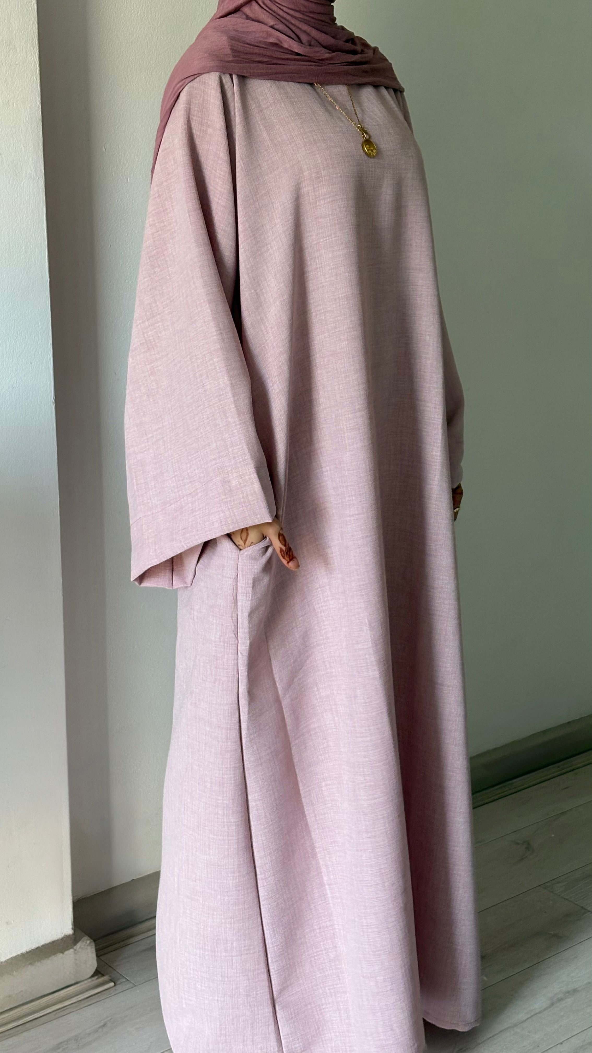 Pink Linen Look Abaya