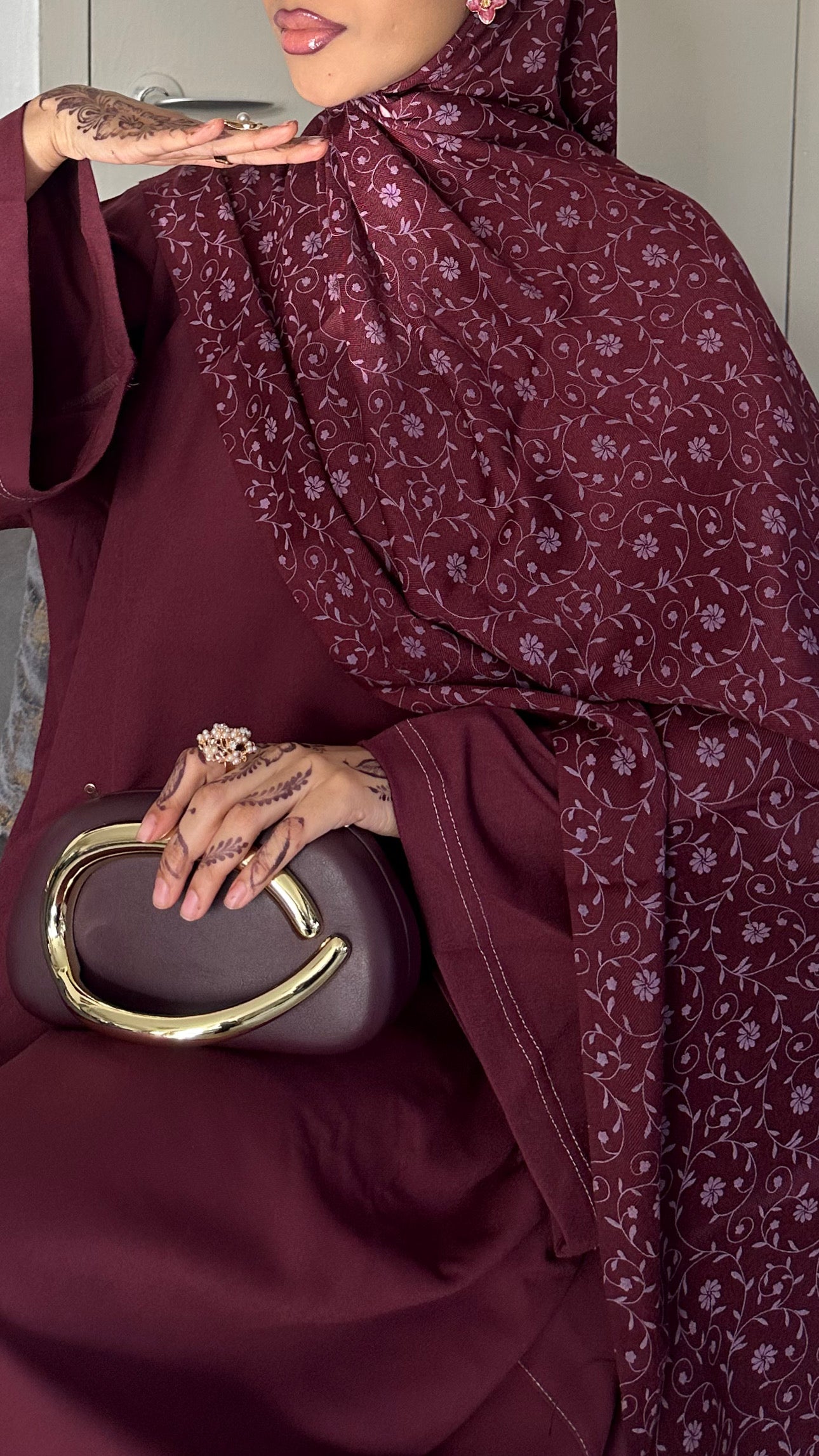 Printed Hijab - Maroon (Purple Print)