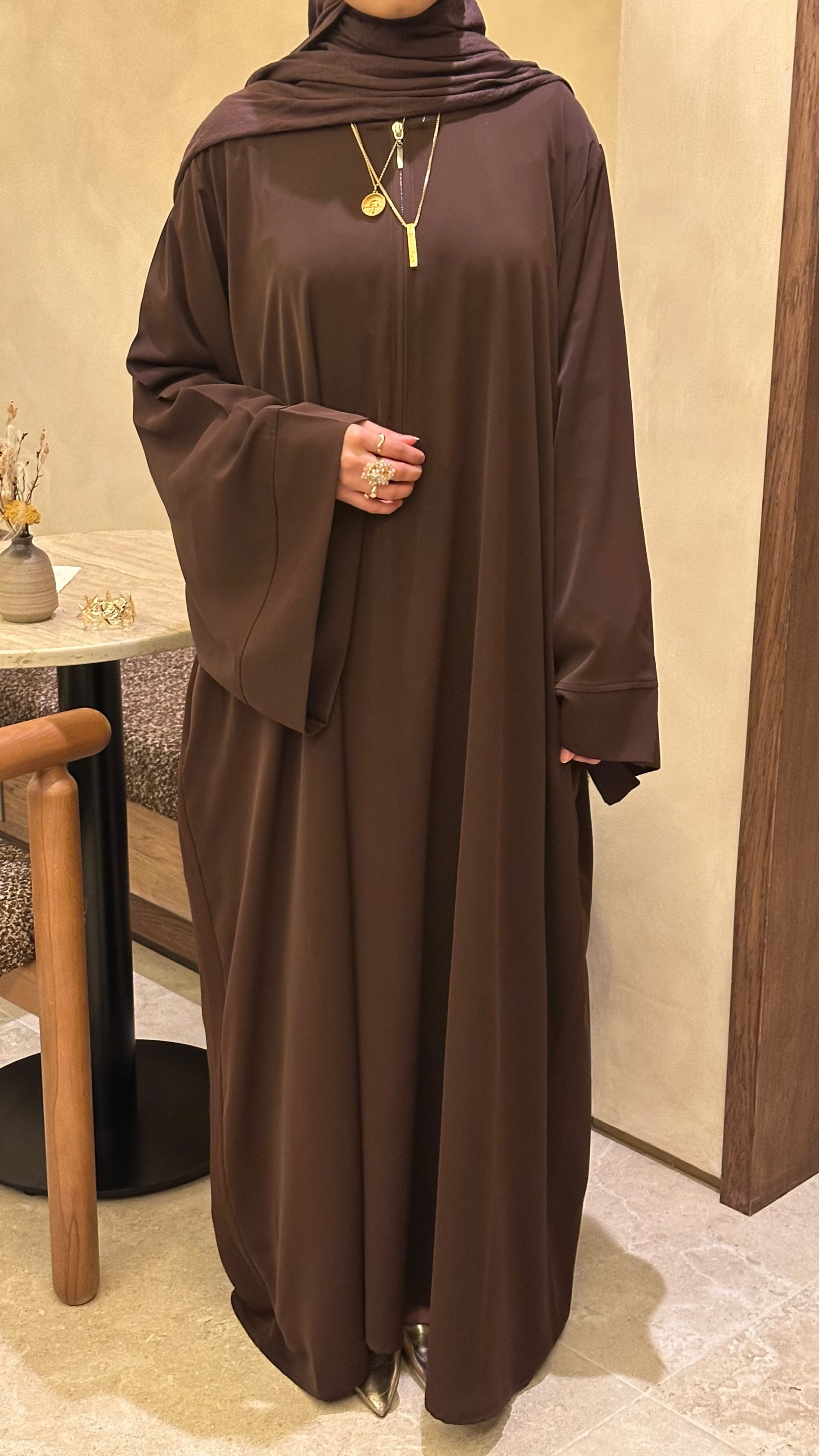 Brown Nursing-Friendly Abaya with Zip