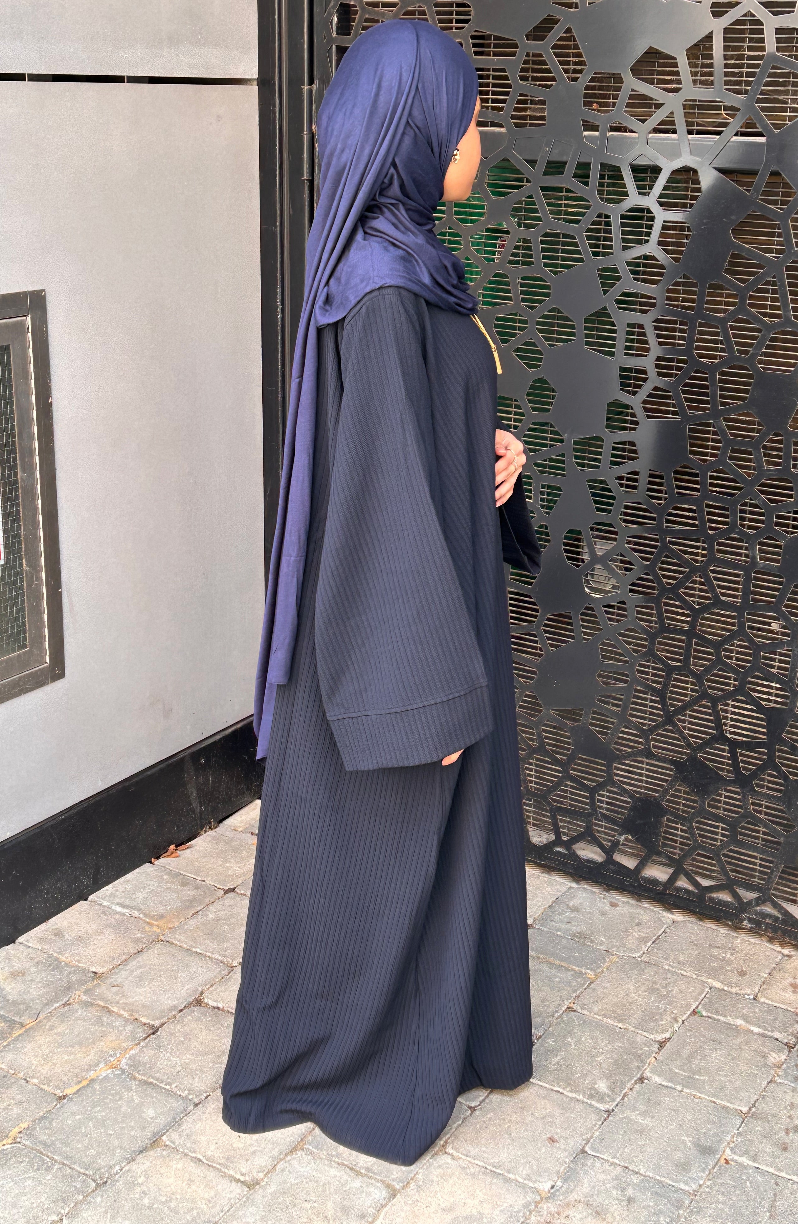 Navy Ribbed Abaya