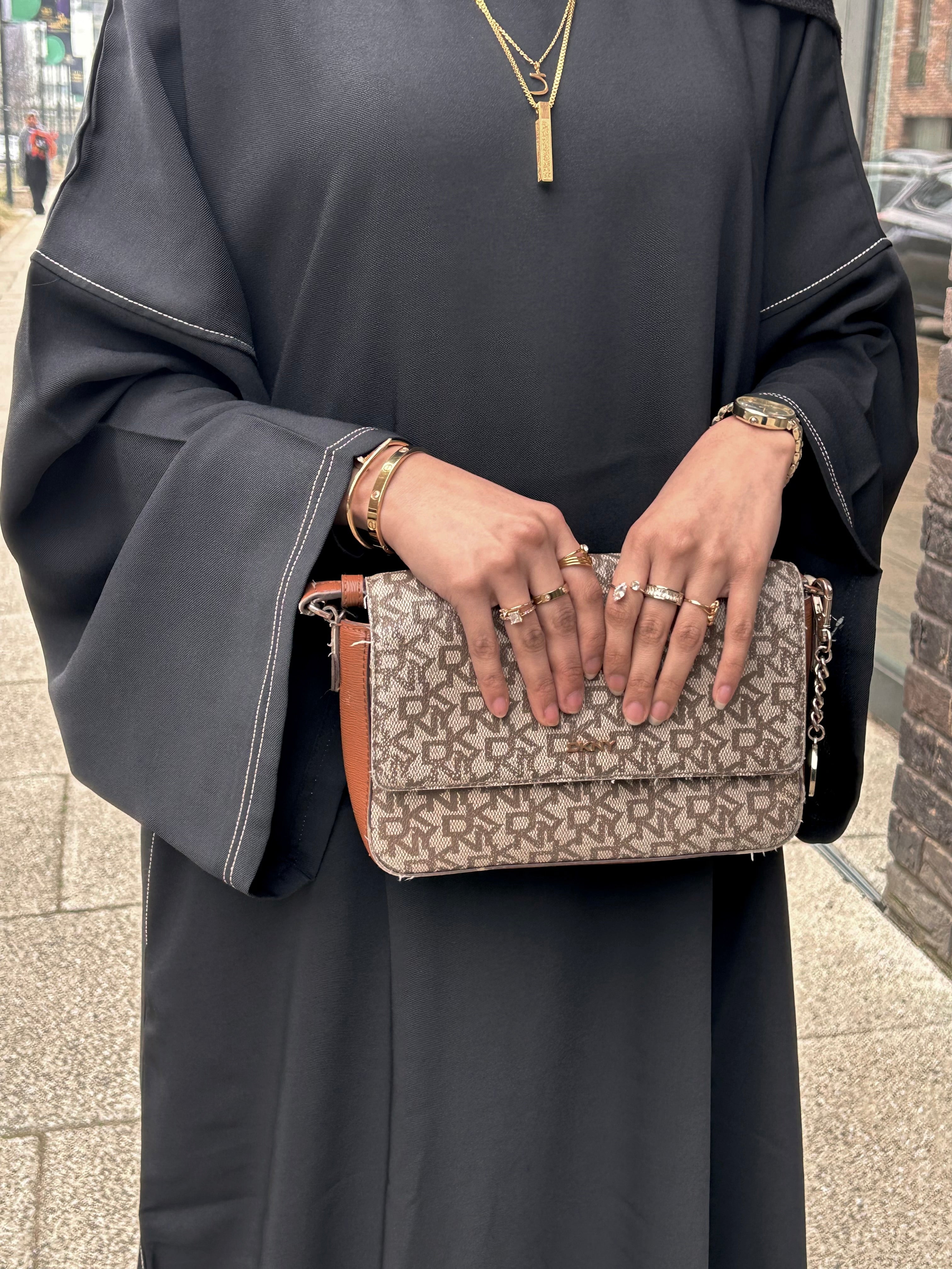 Black Contrast Stitch Closed Abaya