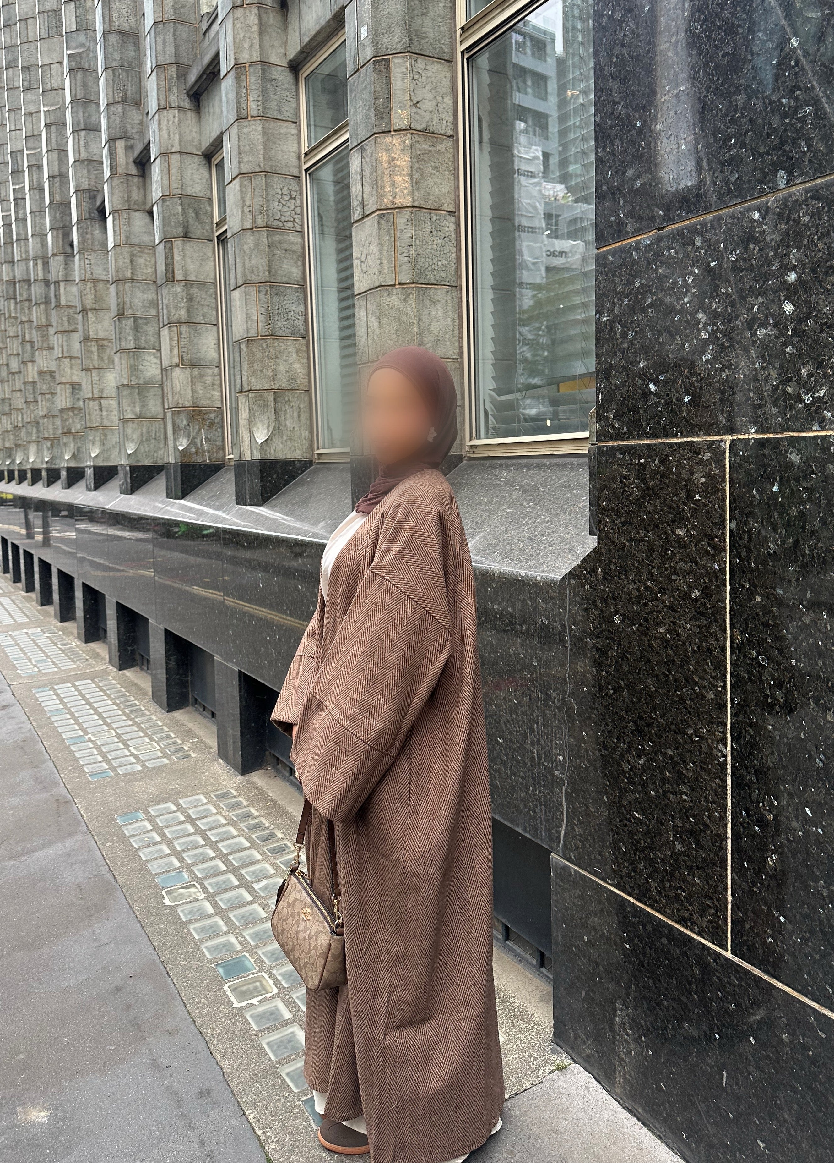 Herringbone Abaya Coat - Brown