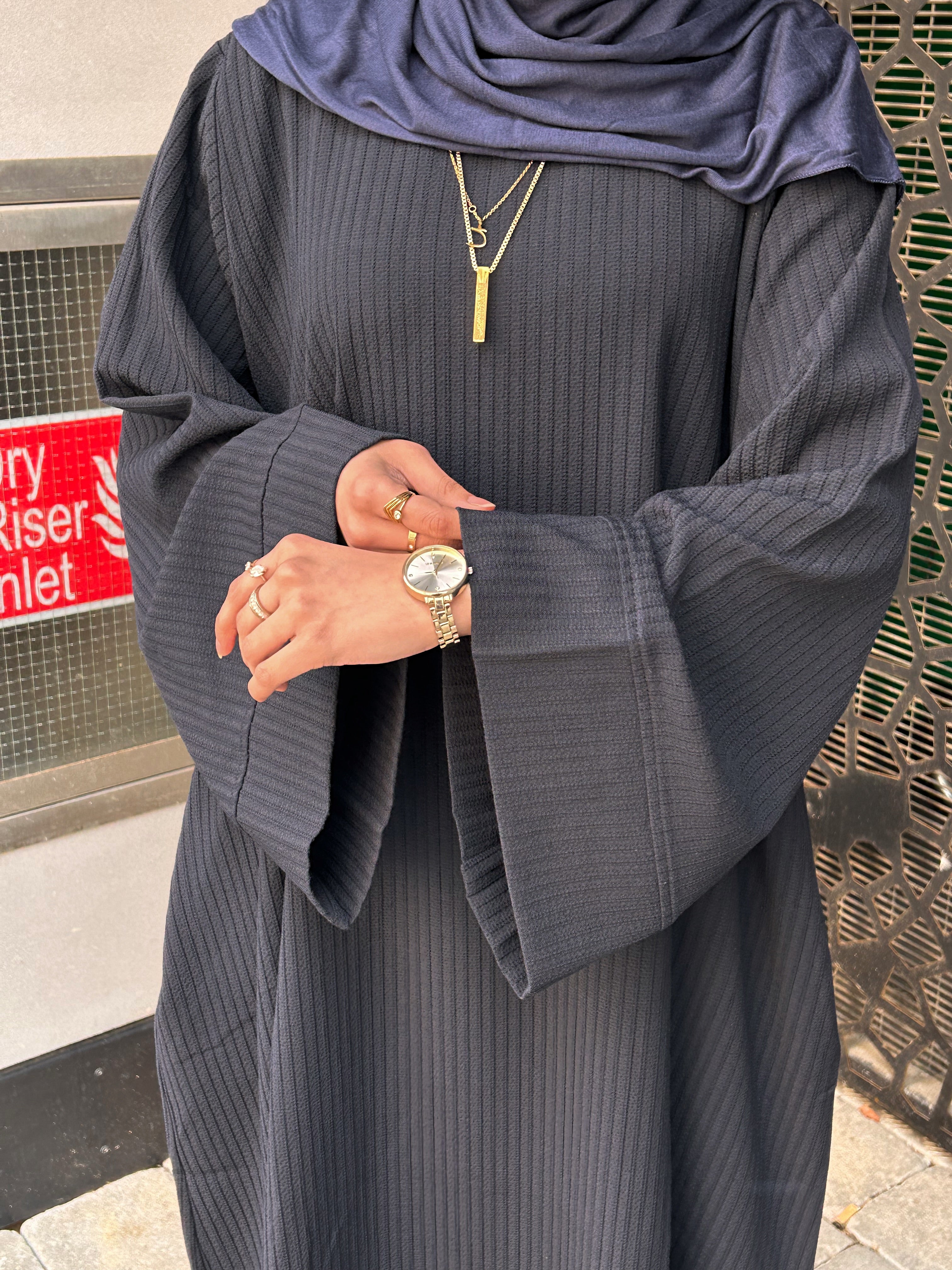 Navy Ribbed Abaya