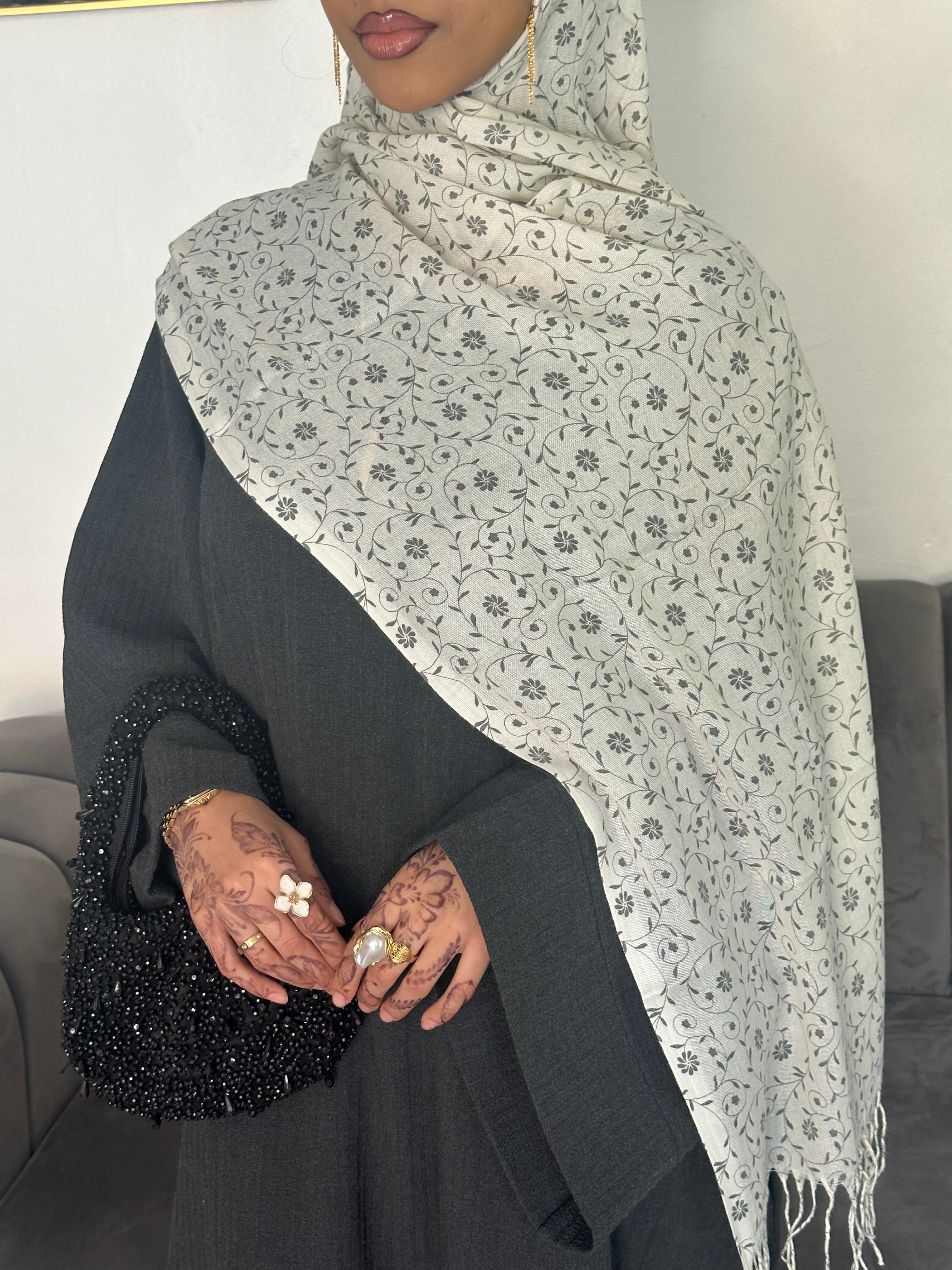 Printed Hijab - Off White