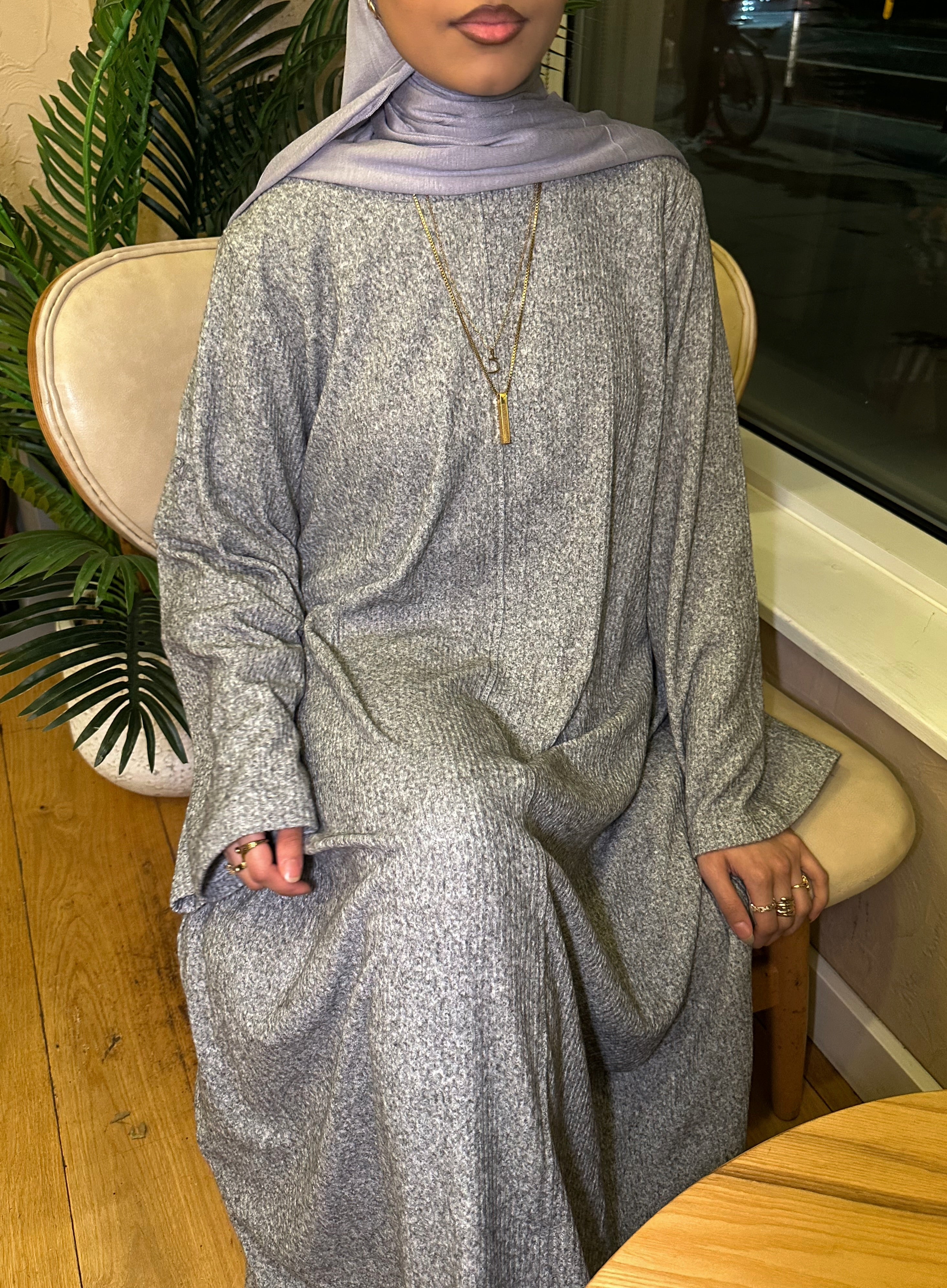 Knitted ribbed dress - Light Grey