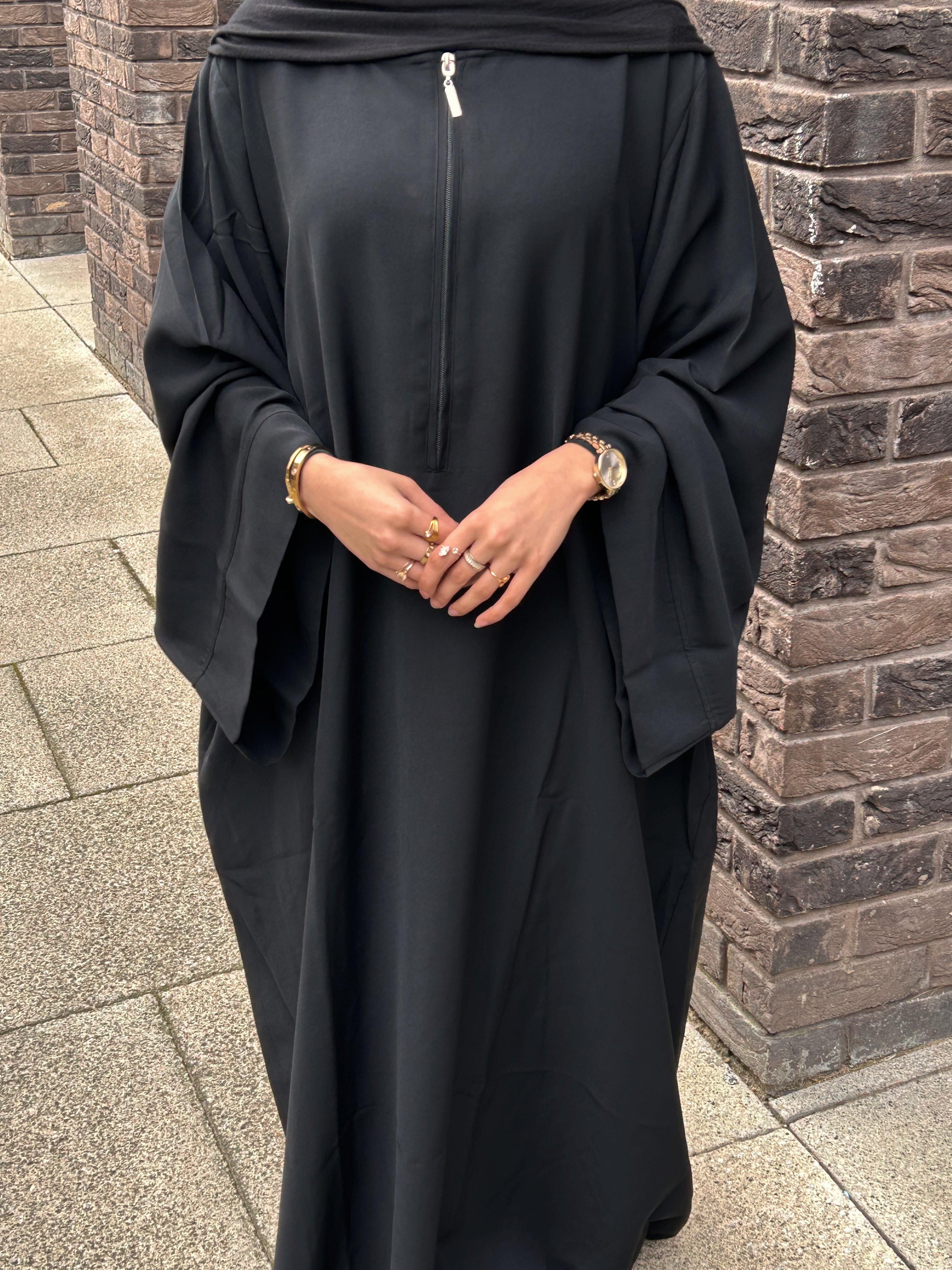 Black Crepe Nursing-Friendly Abaya with Zip