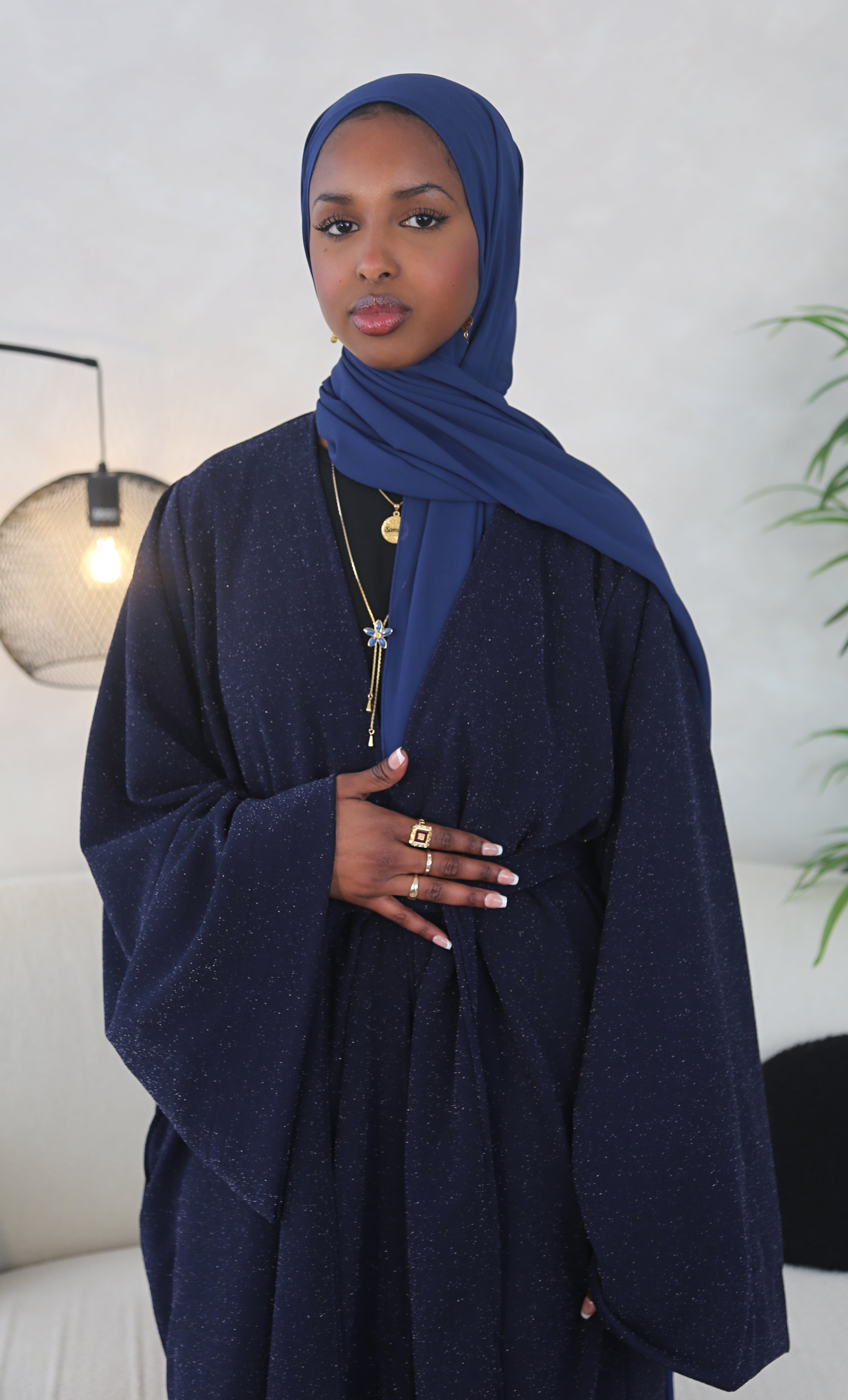 Navy Sparkle Open Abaya