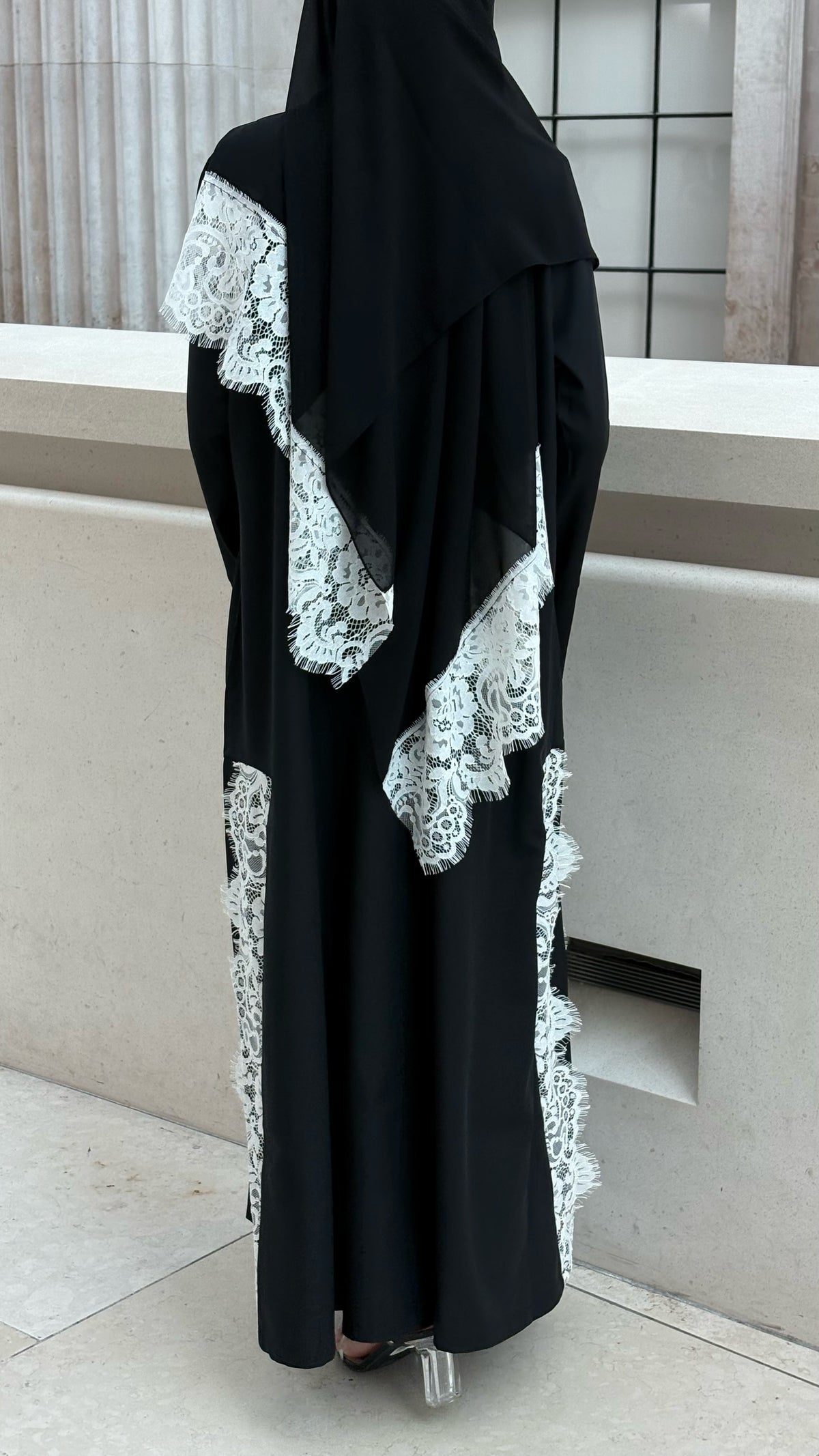 Lace Abaya and Hijab Set- Black
