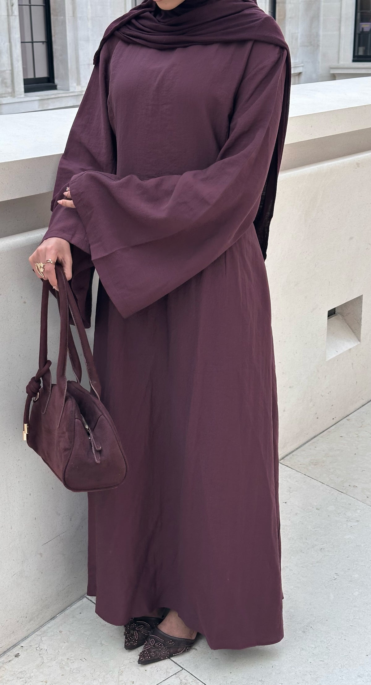 Modal Tie Back Abaya - Plum