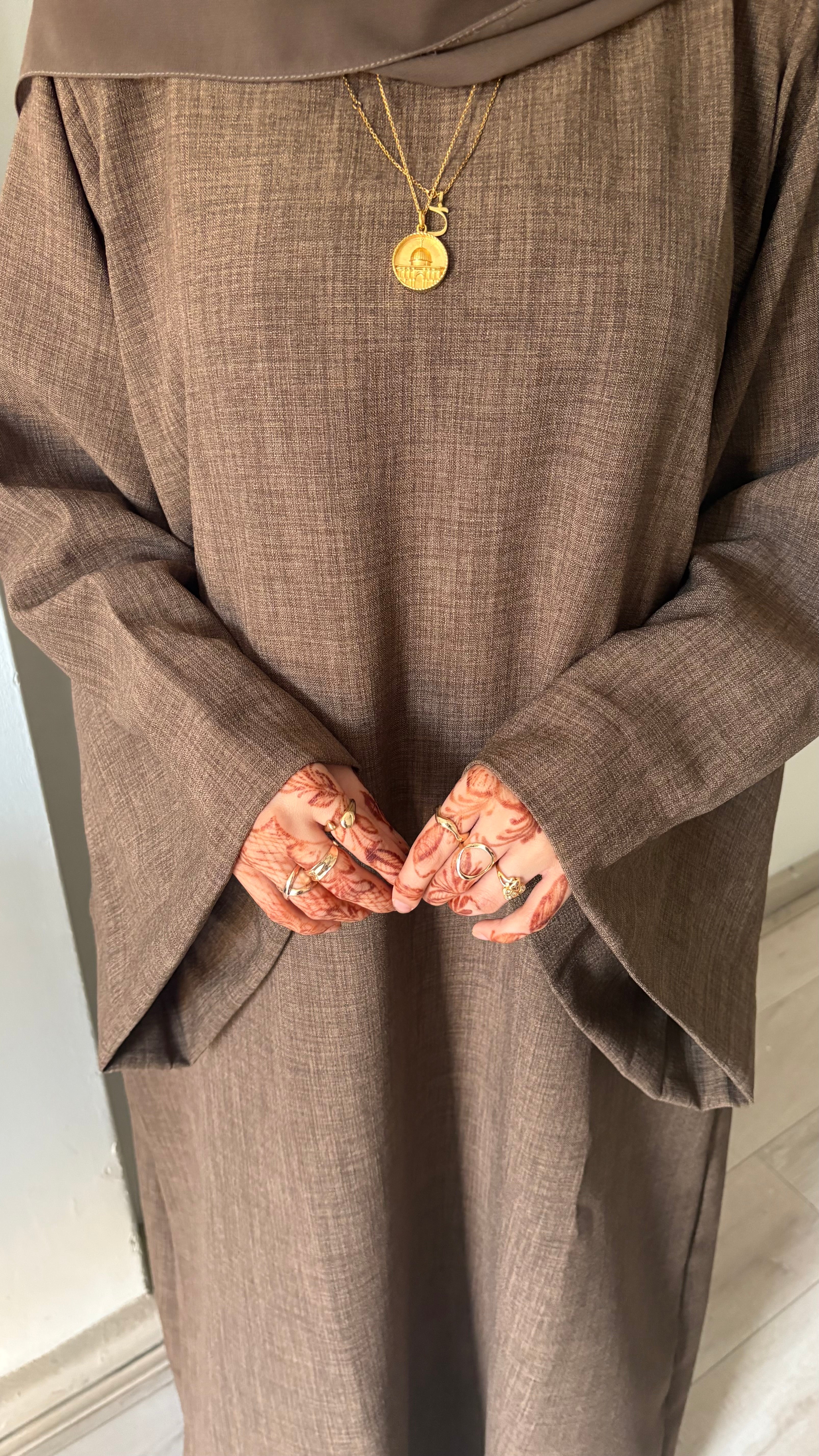 Brown Linen Look Abaya (custom made)