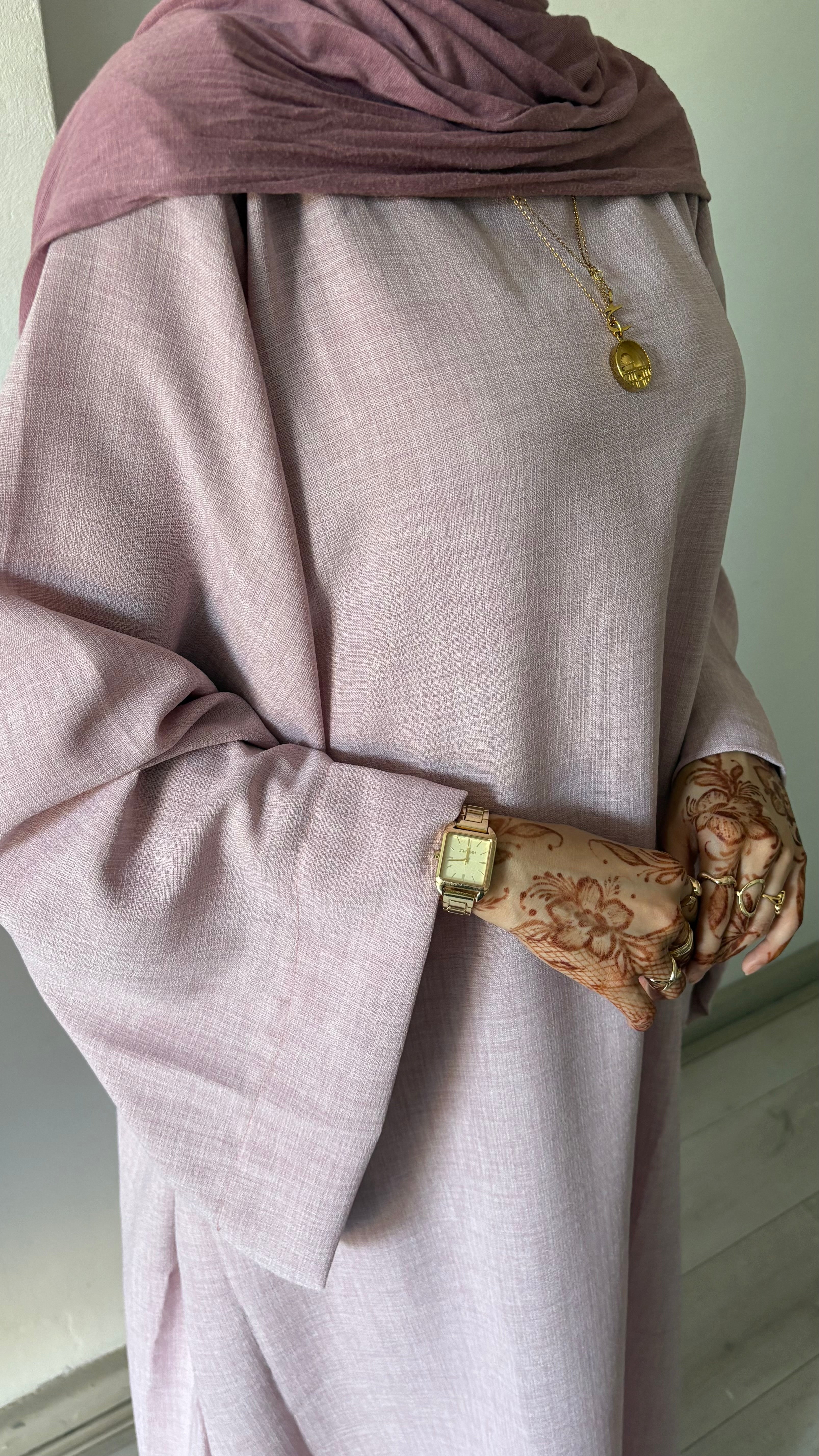 Pink Linen Look Abaya