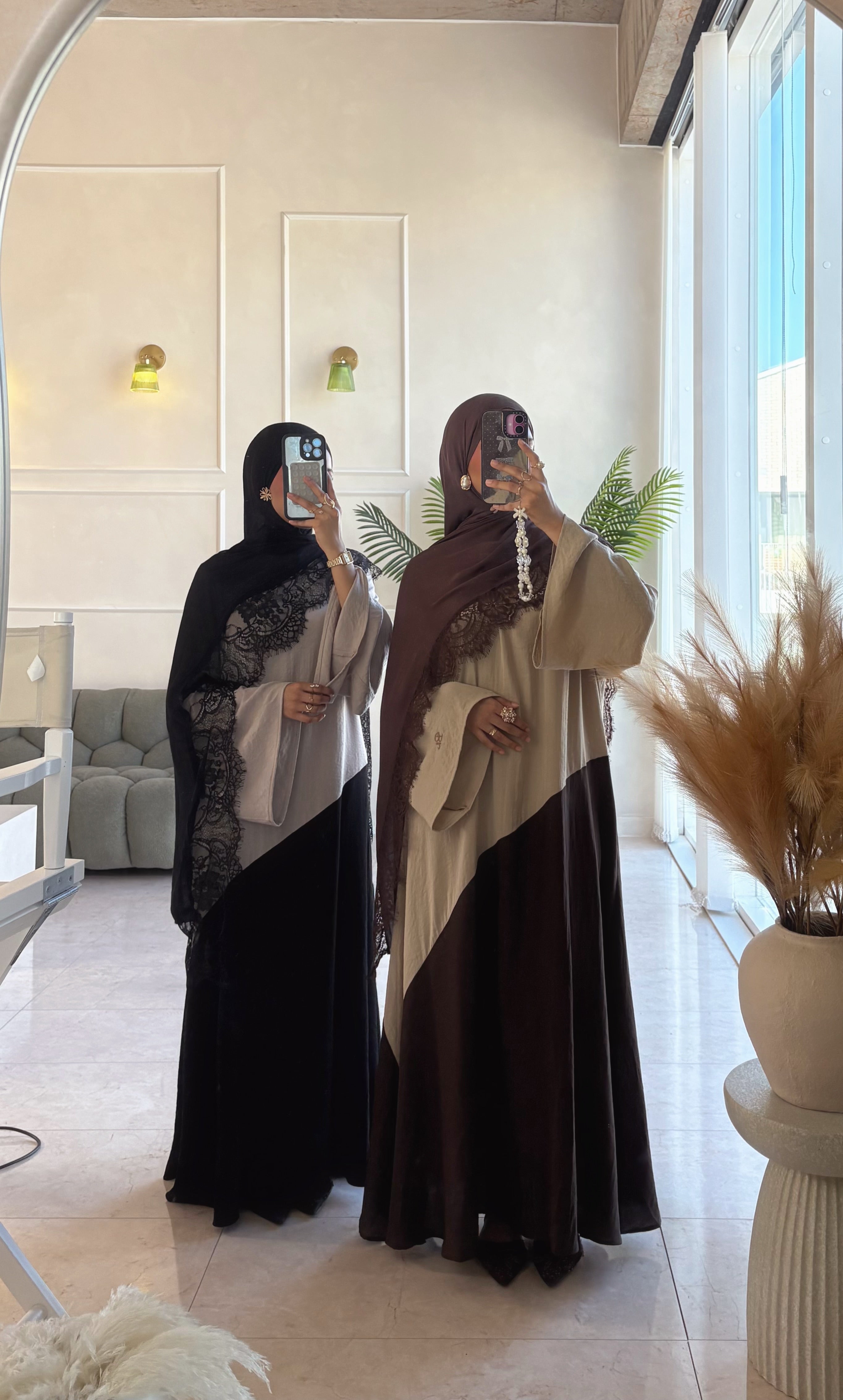 Two Tone Dress Abaya - Warm Pink/Black