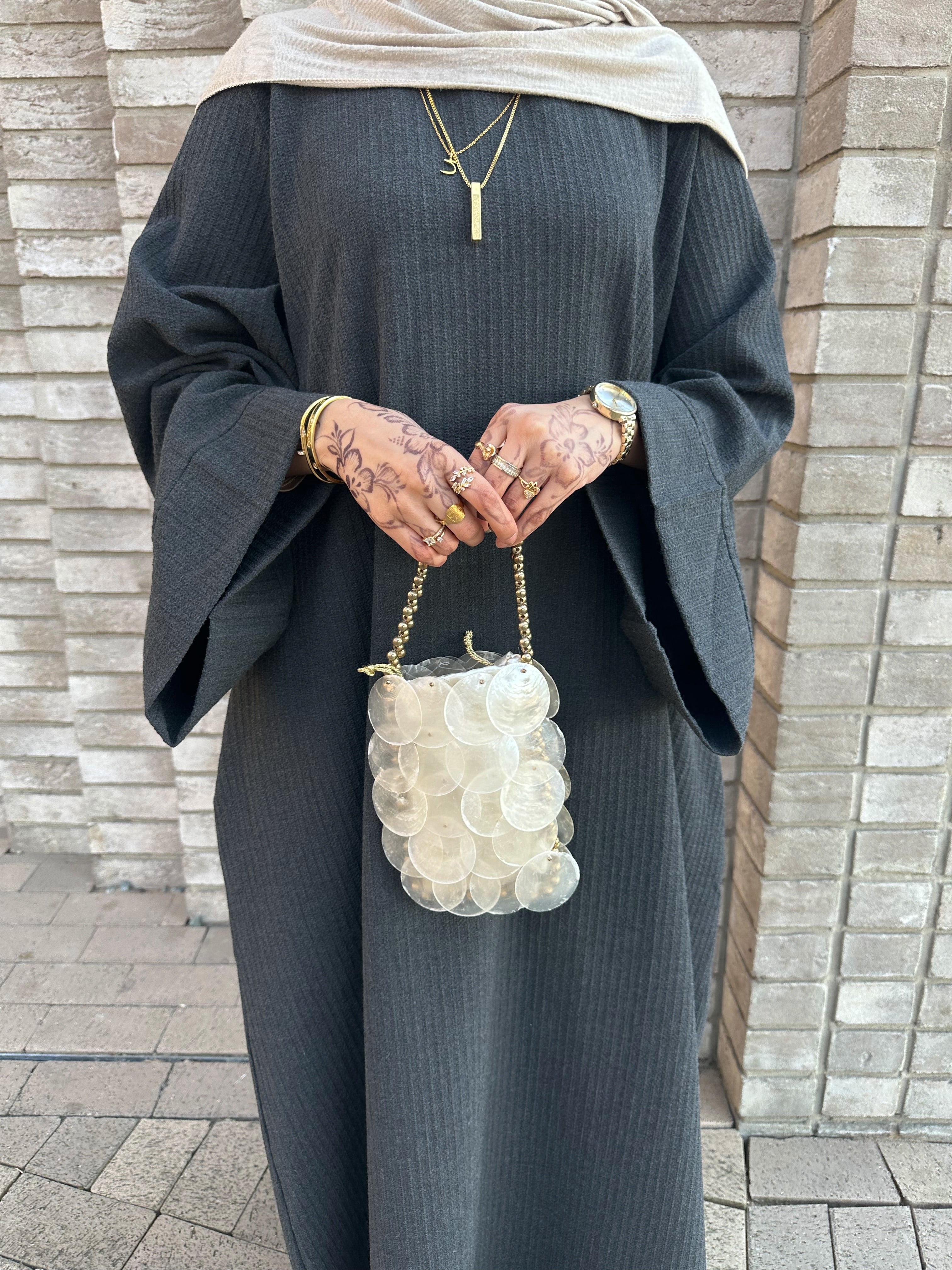 Dark Grey Ribbed Abaya