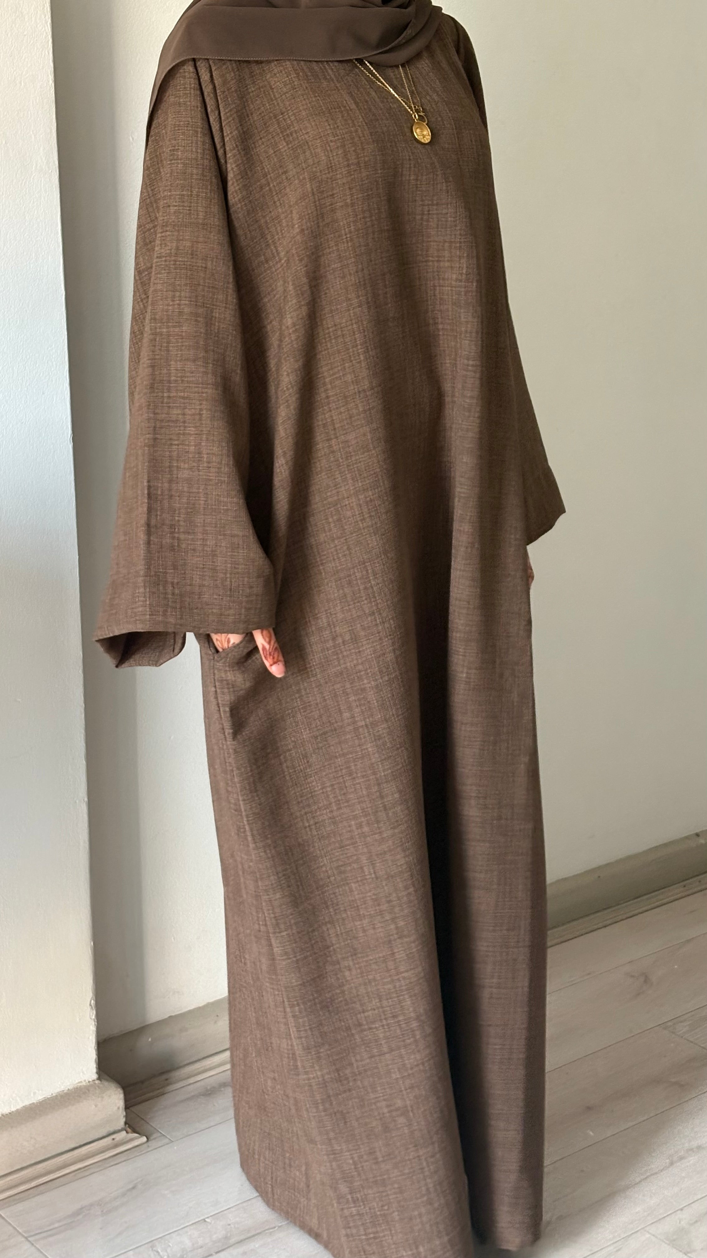 Brown Linen Look Abaya