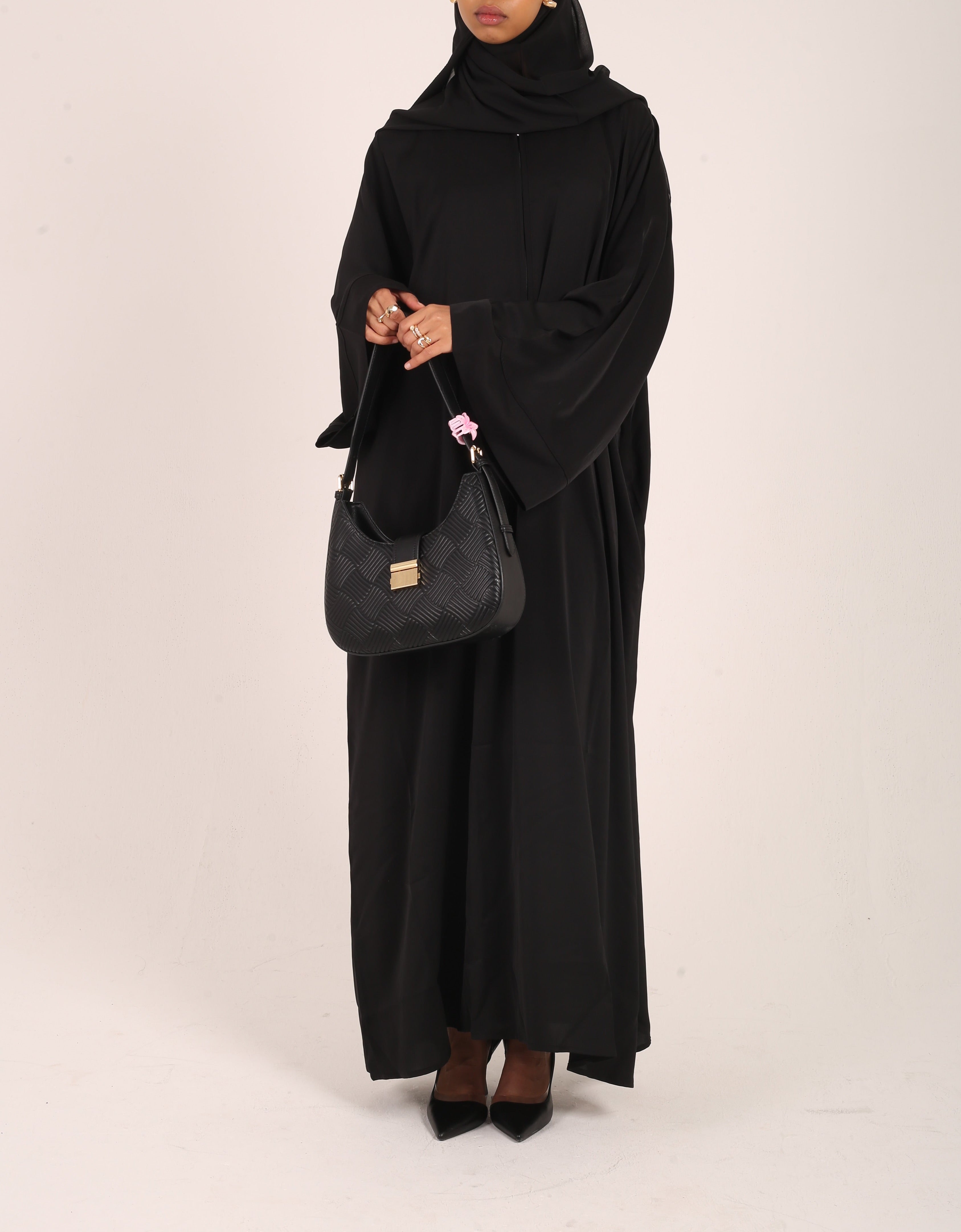 Black Nursing-Friendly Abaya with Zip