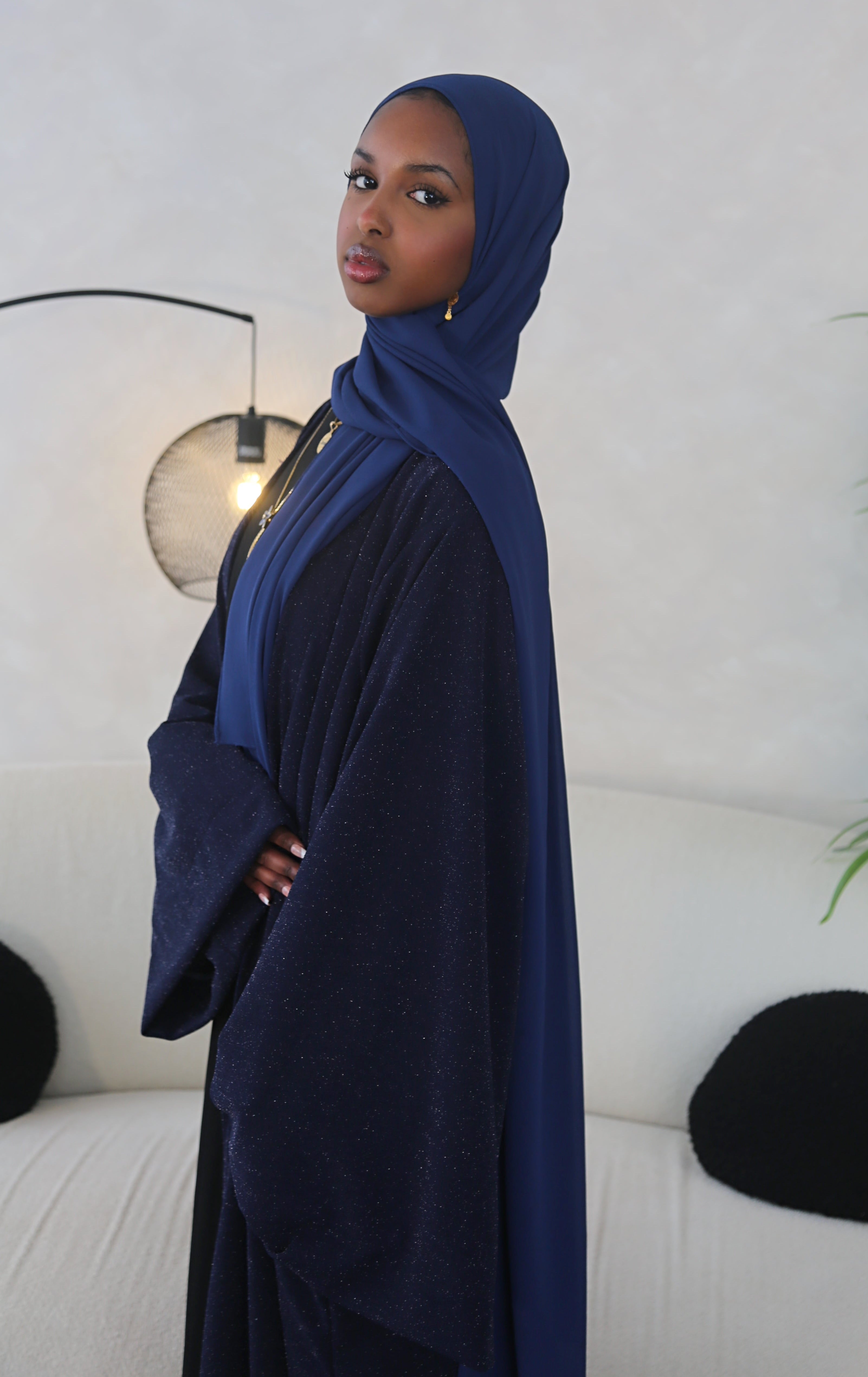Navy Sparkle Open Abaya