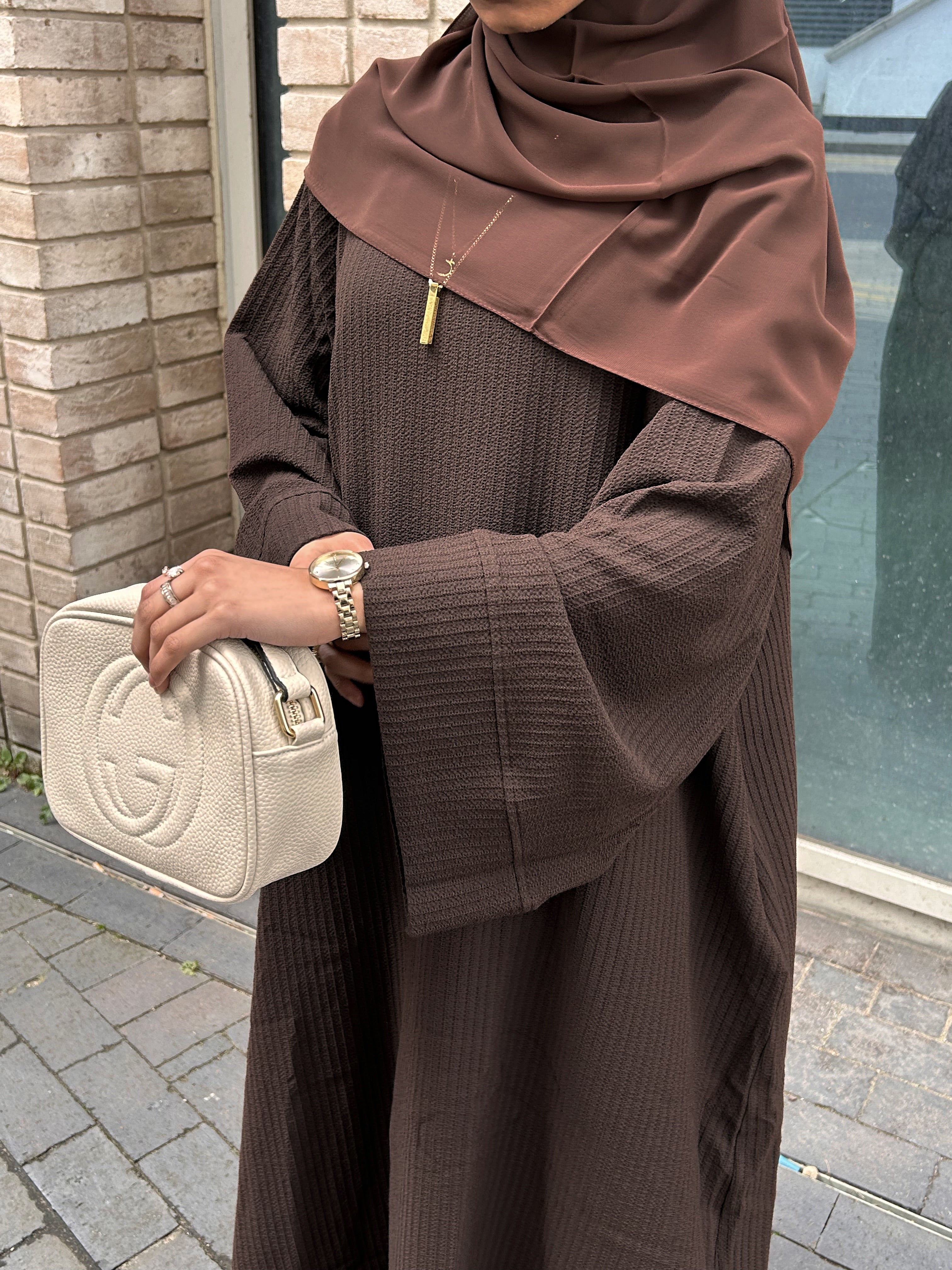 Brown Ribbed Abaya