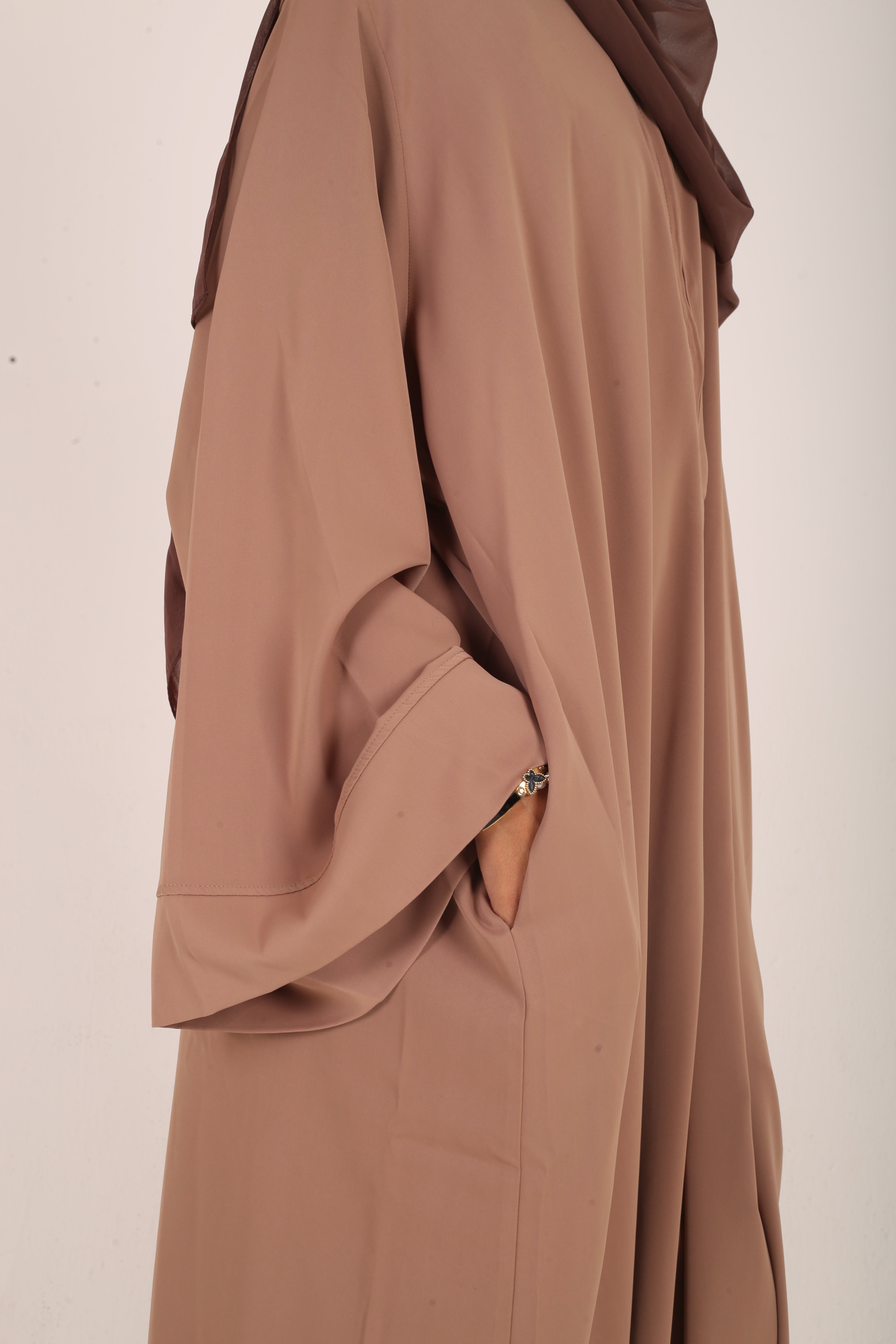 Mocha Nursing-Friendly Abaya with Zip and Matching Hijab Set