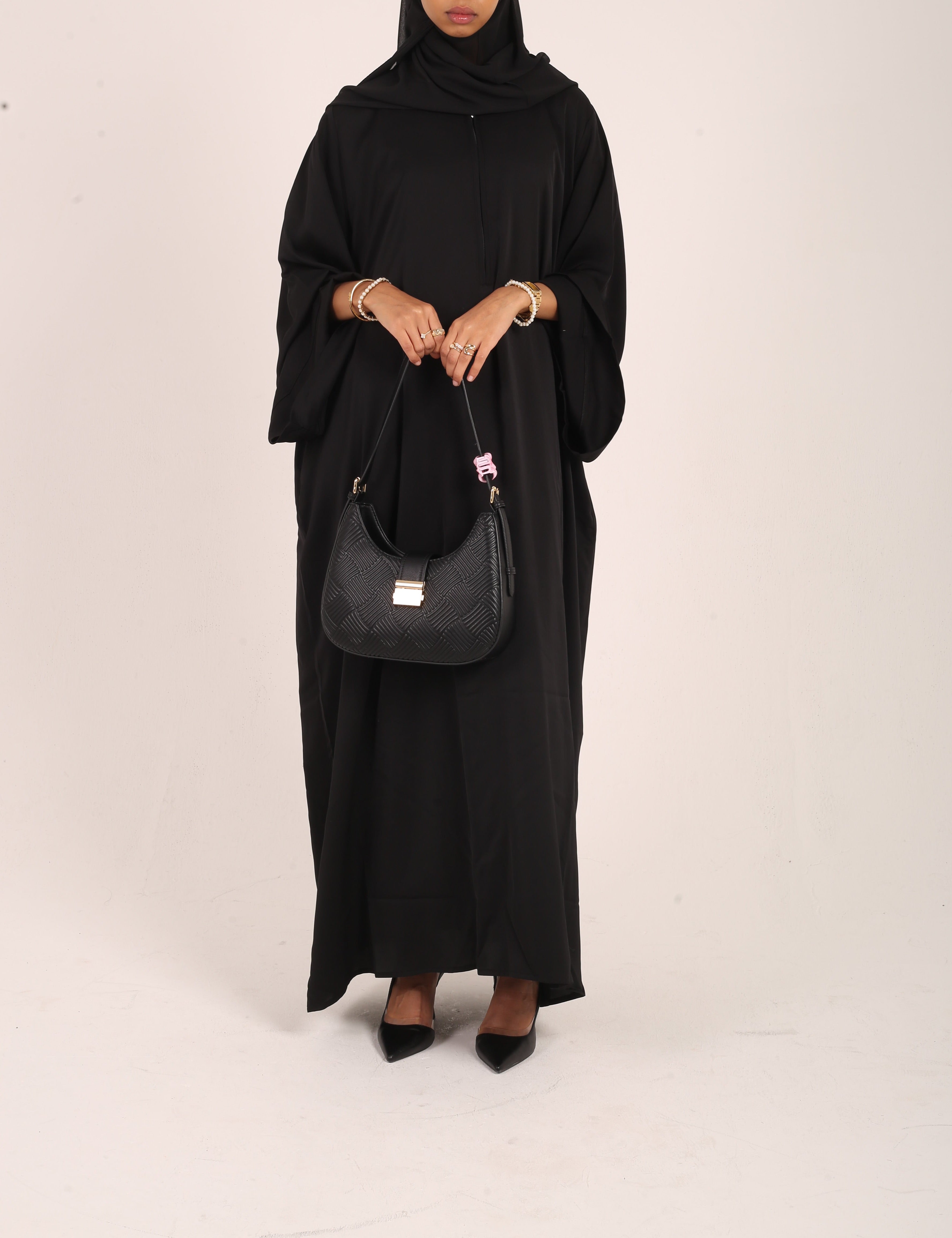 Black Nursing-Friendly Abaya with Zip
