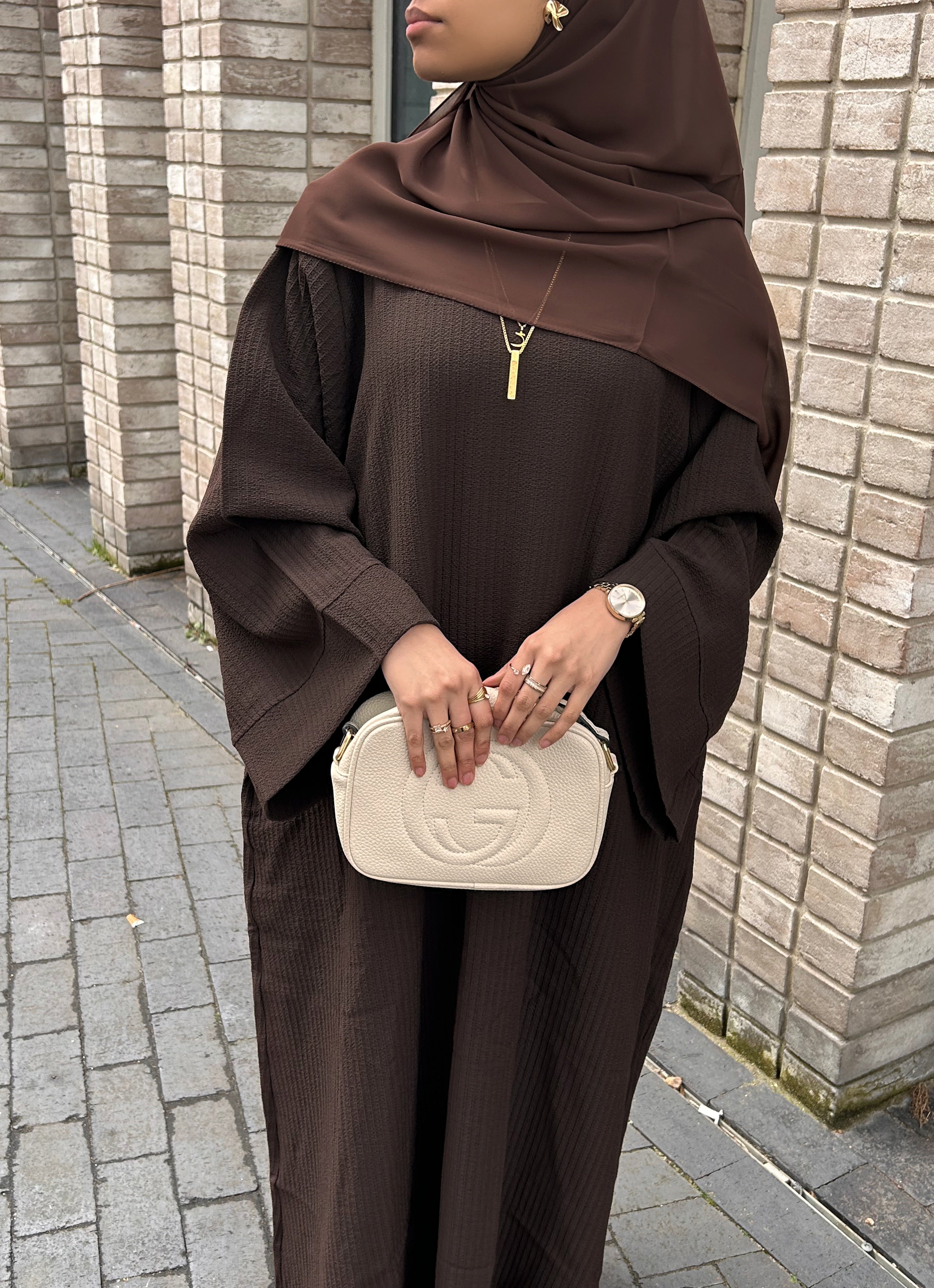 Brown Ribbed Abaya