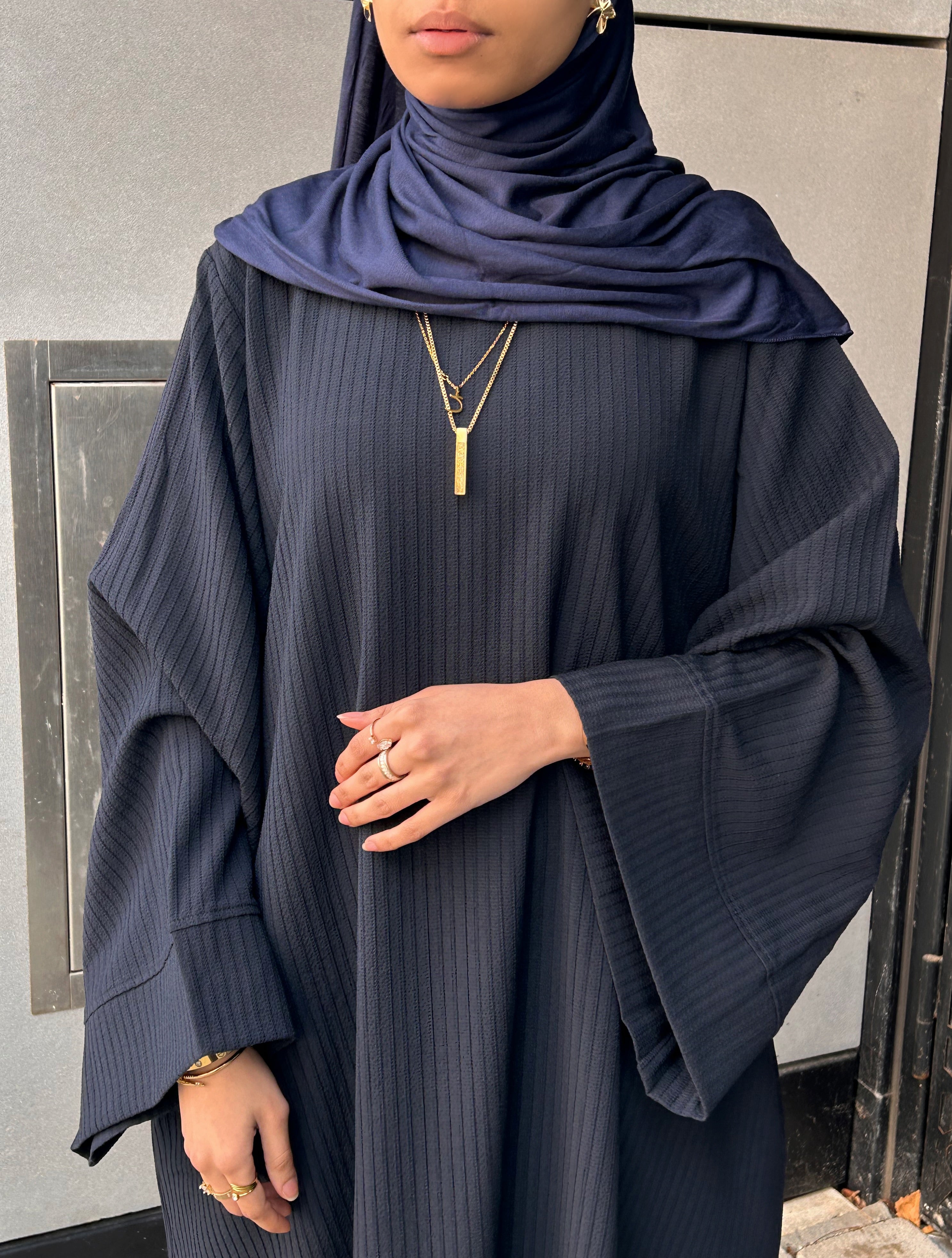 Navy Ribbed Abaya