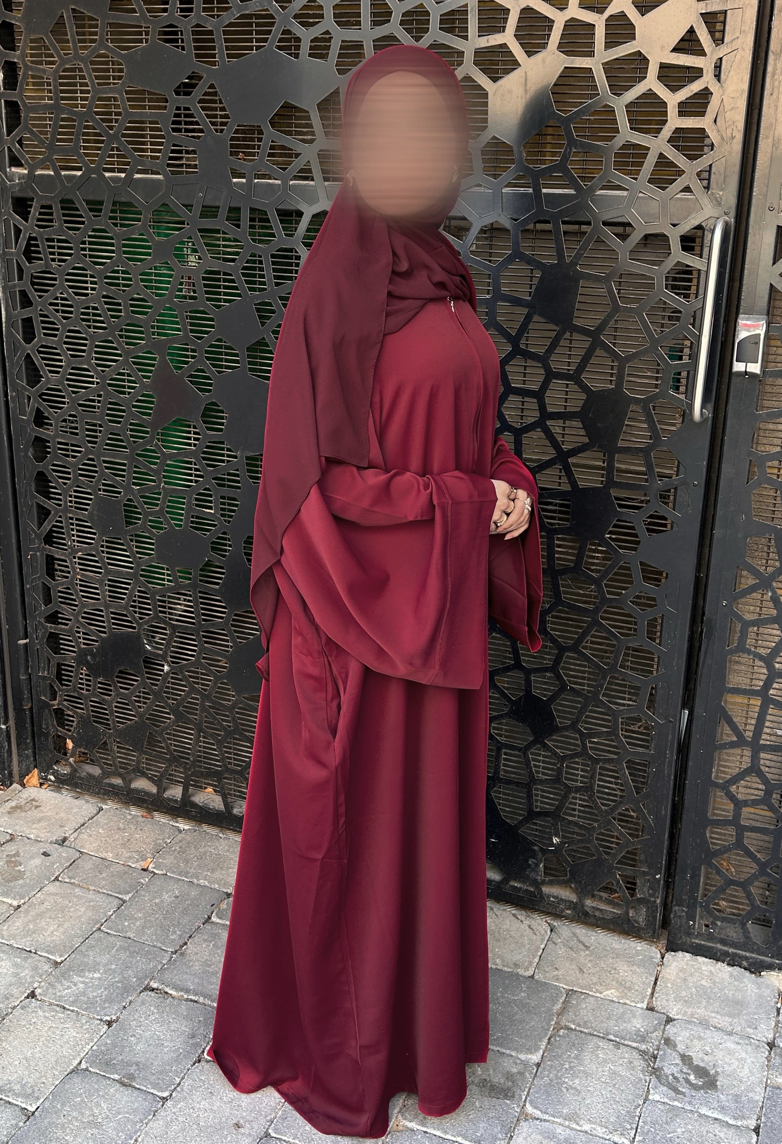 Burgundy Nursing-Friendly Abaya with Zip and Matching Hijab Set