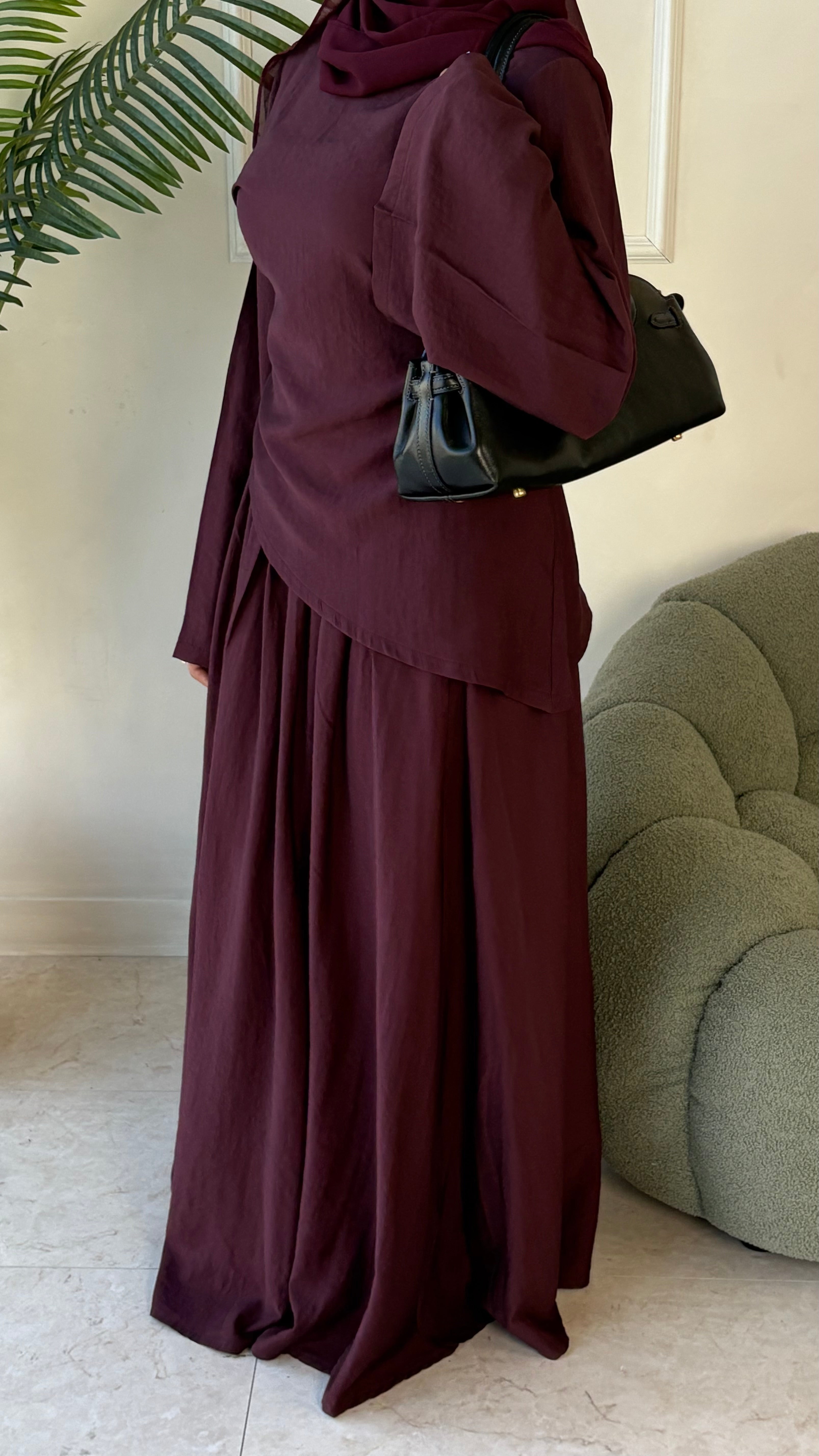 Asymmetrical top and skirt Coord set - Plum