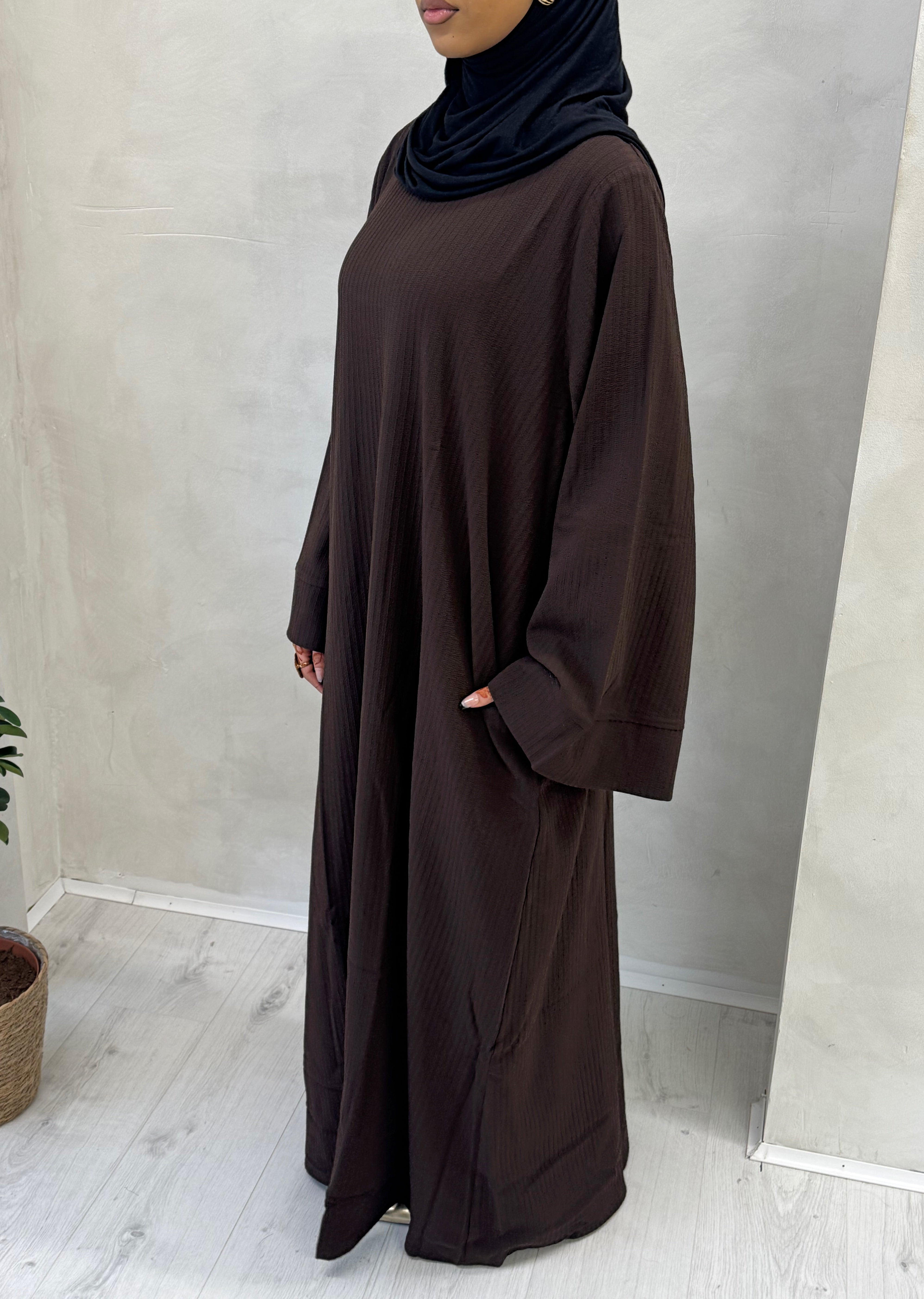 Brown Ribbed Abaya